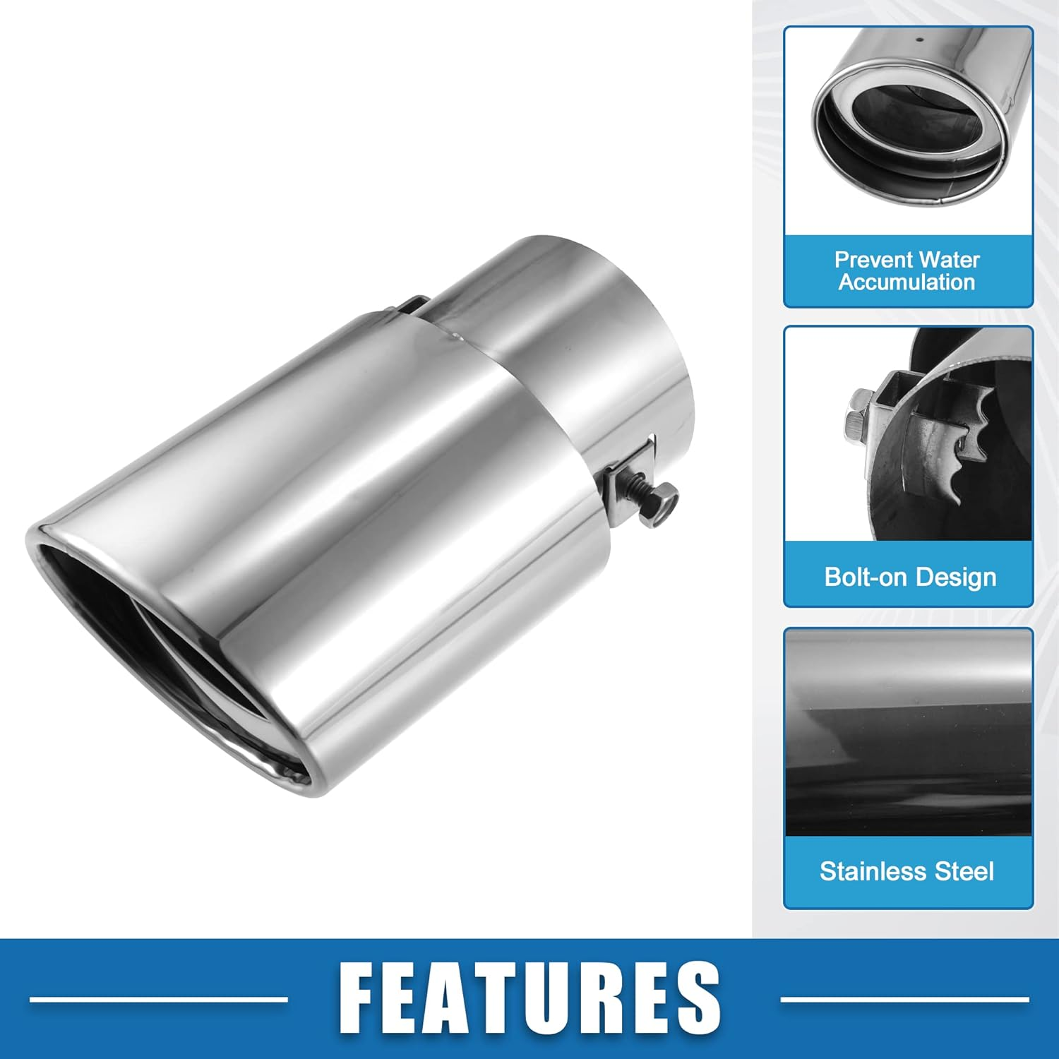 X AUTOHAUX Car Exhaust Tip Pipe Straight Shaped Applicable Diameter 2.44" Universal Exhaust Pipe Muffler Tip Tailpipe Bolt-On Metal Silver Tone image number 3