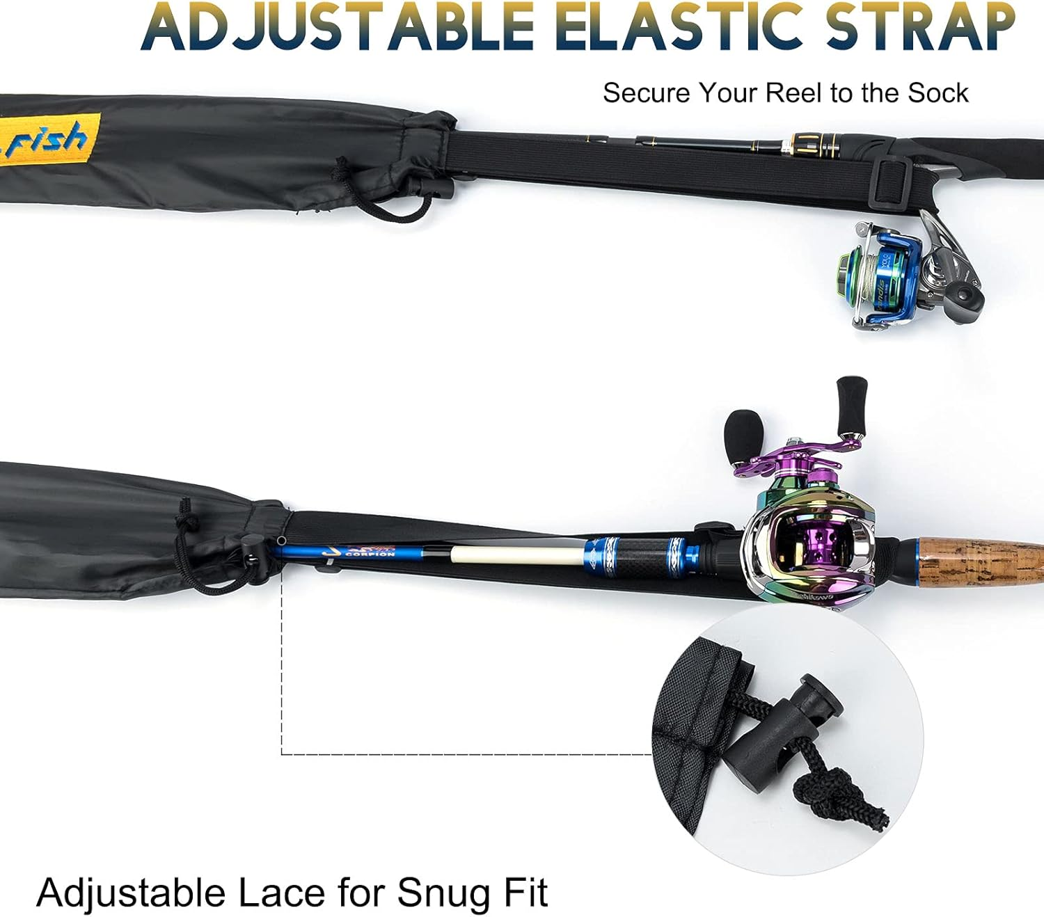 Drfish Fishing Rod Socks Fishing Pole Sleeves Rod Protector Tangle-Free Lightweight Nylon Adjustable Rod Cover Protector for Spinning Rod Baitcasting Rod Surf Rod Fishing Rod Tube Case Large