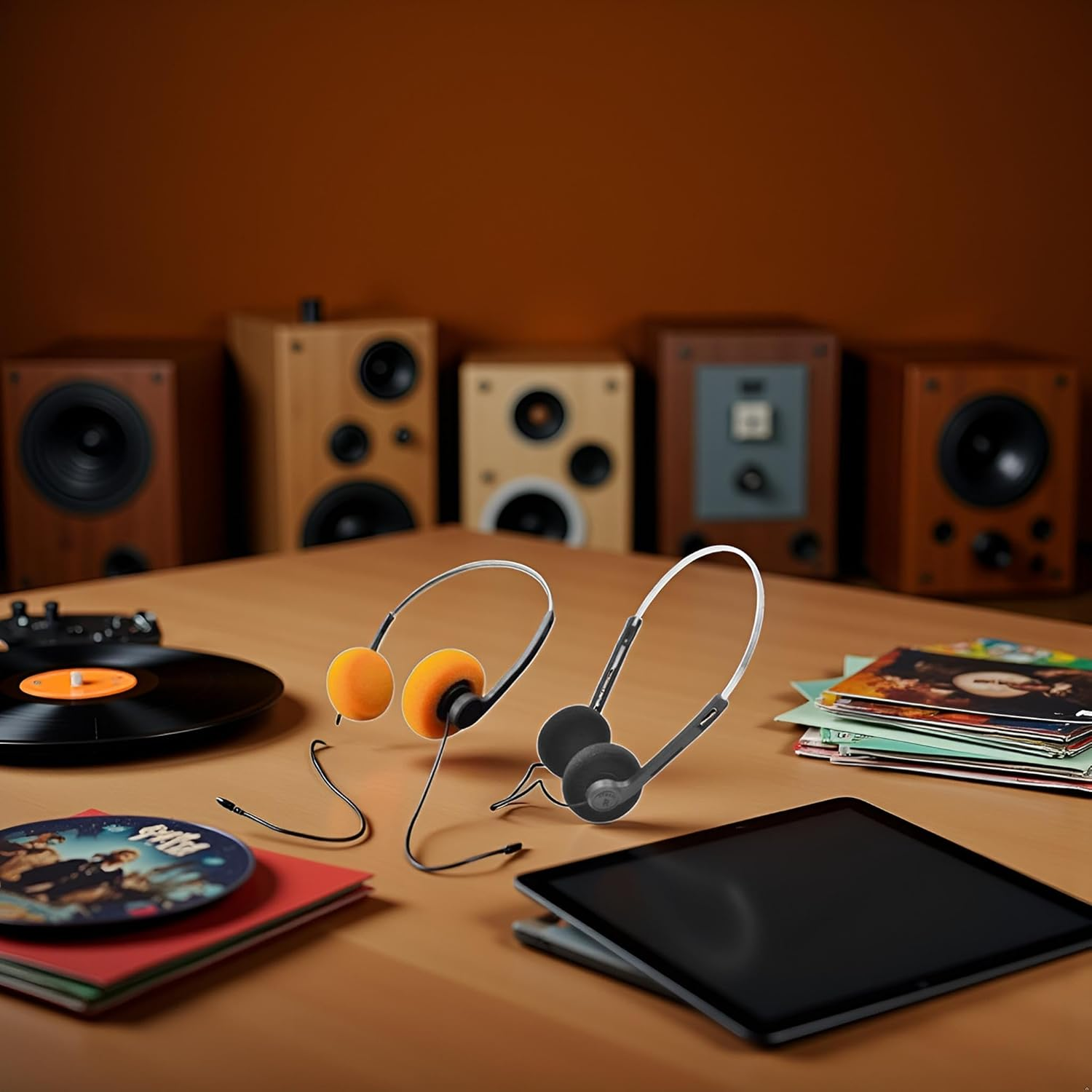 2 Pcs Retro on Ear Headphones, Wired Stereo Headphones, Headphone, Lightweight Portable Headphone with Adjustable Headband, Cassette Player, Over-Ear (Orange and Black)