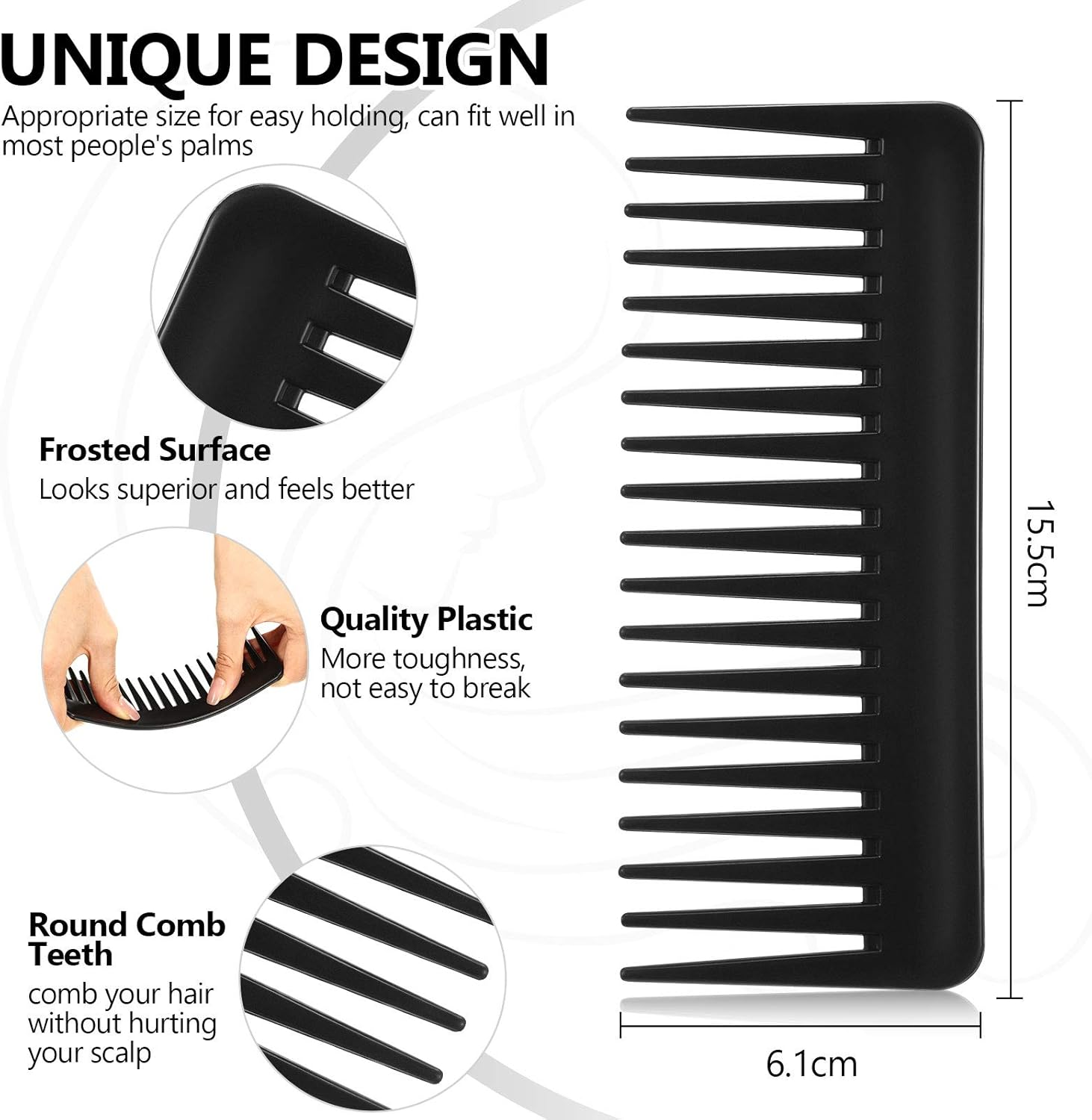 Patelai Large Hair Detangling Comb Wide Tooth Comb for Curly, Long, Wet or Dry Hair, No Handle, Anti-Static, Plastic, Unisex, White image number 4