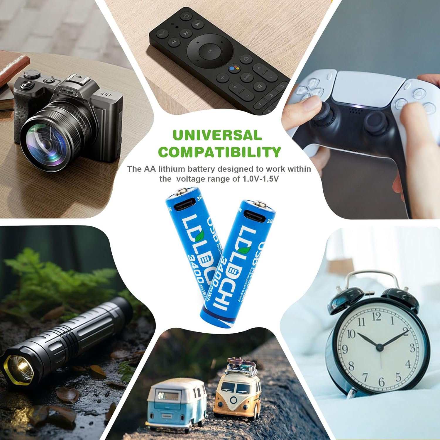 AA USB Rechargeable Batteries 1.5V &ndash; 4 Pack Lithium, 3400Mwh High Capacity, 1000+ Cycles, with 4-In-1 USB Charging Cable image number 6