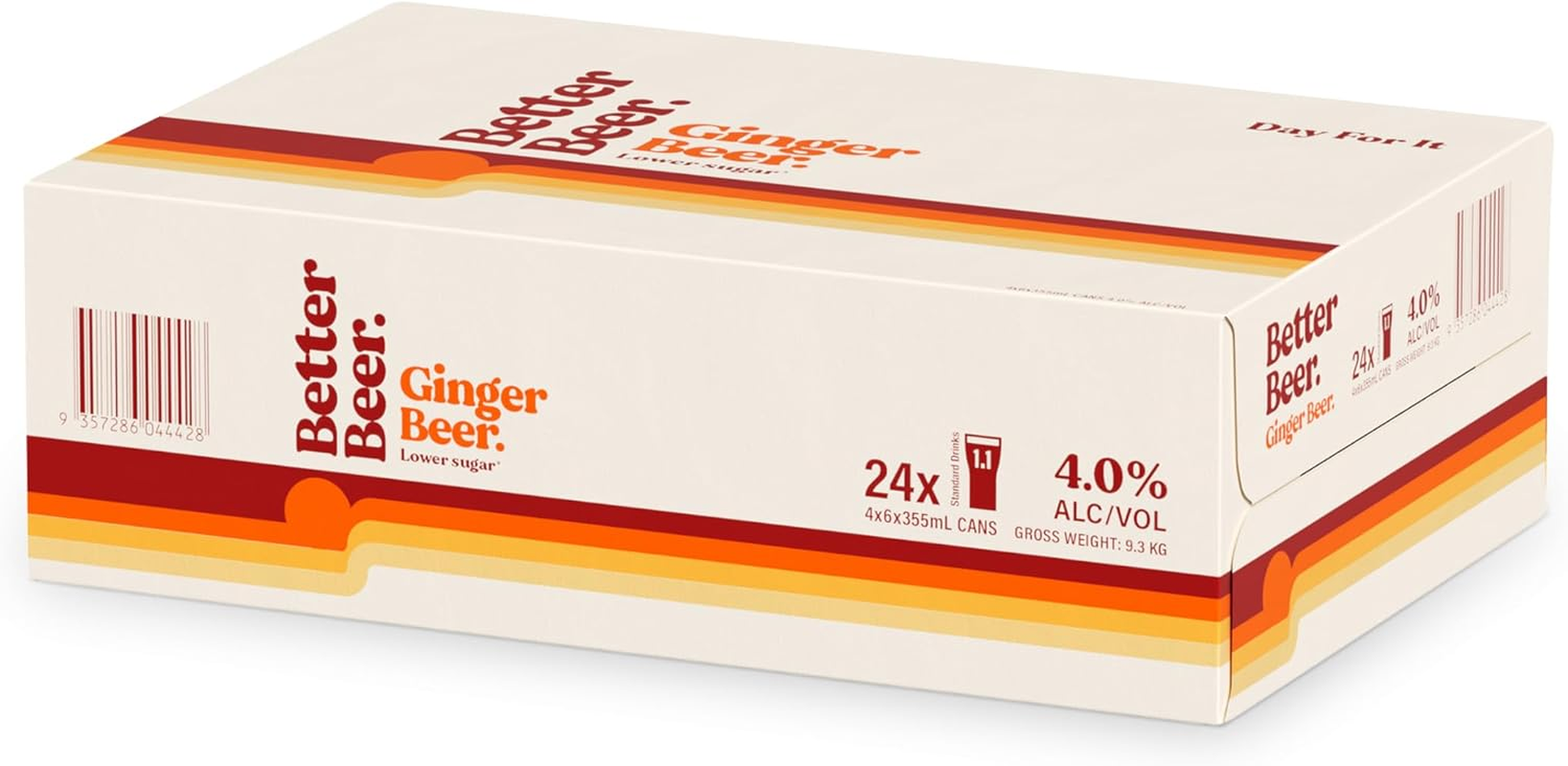 Better Beer Ginger Beer, Lower Sugar Alcoholic Beverage, Gluten Free, 355Ml Can, Rice-Based Seltzer, 4.0% ABV, 24 Pack image number 1