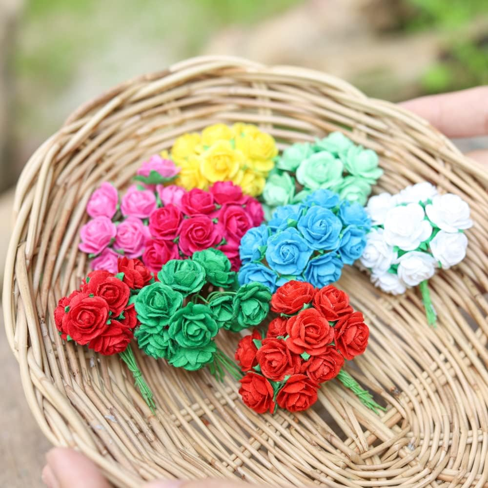 100 Mixed Color 10Mm Artificial Mulberry Paper Rose Flower Wedding Scrapbook 1.5Cm DIY Craft Scrapbook Pink Scrapbooking Bouquet Craft Stem Handmade Rose Valentines Anniversary Embellishment