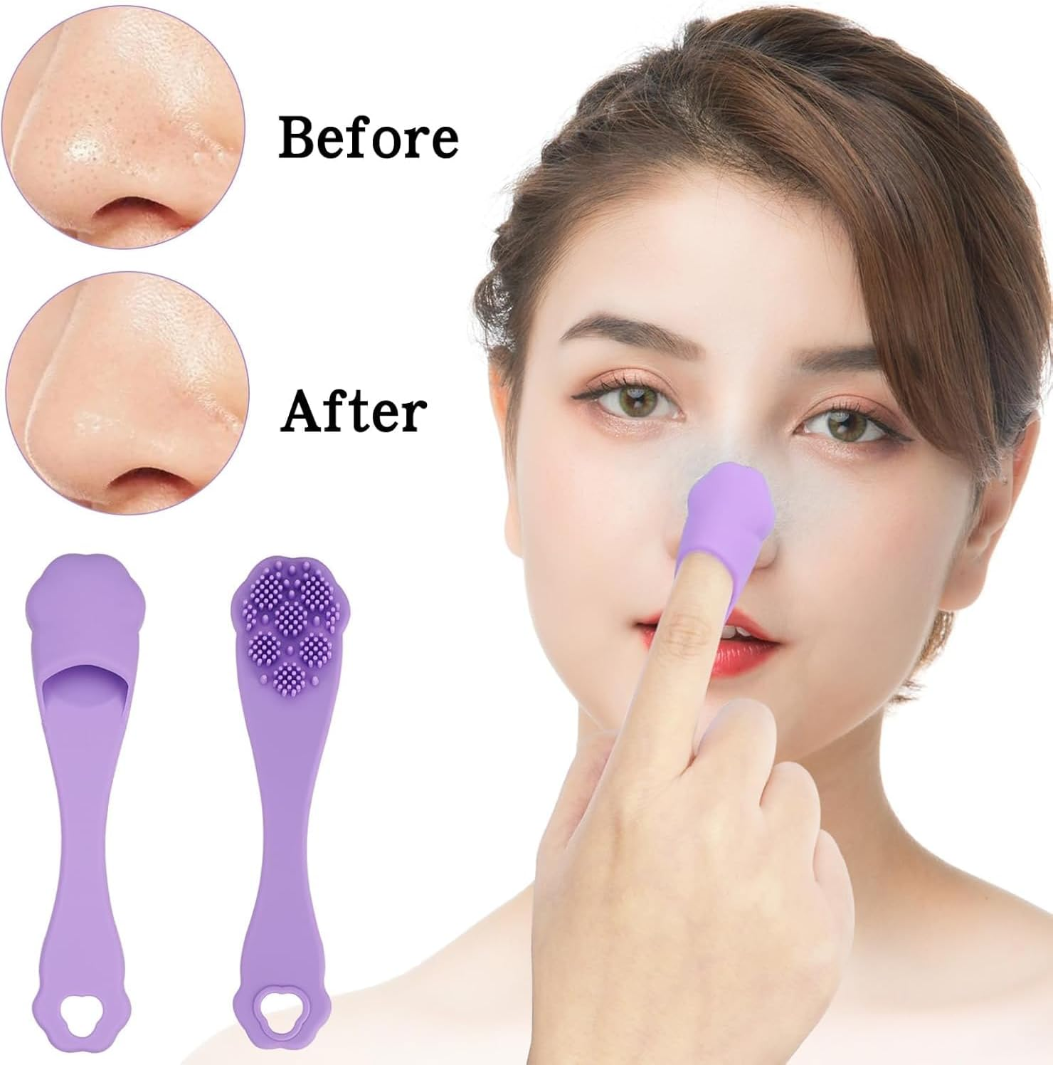 Silicone Face Brush, Clean Pores Blackheads Finger Brush Nose Brush, Facial Skin Cleaner Massage Brush for Facial Cleanser (Purple, One Size) image number 3