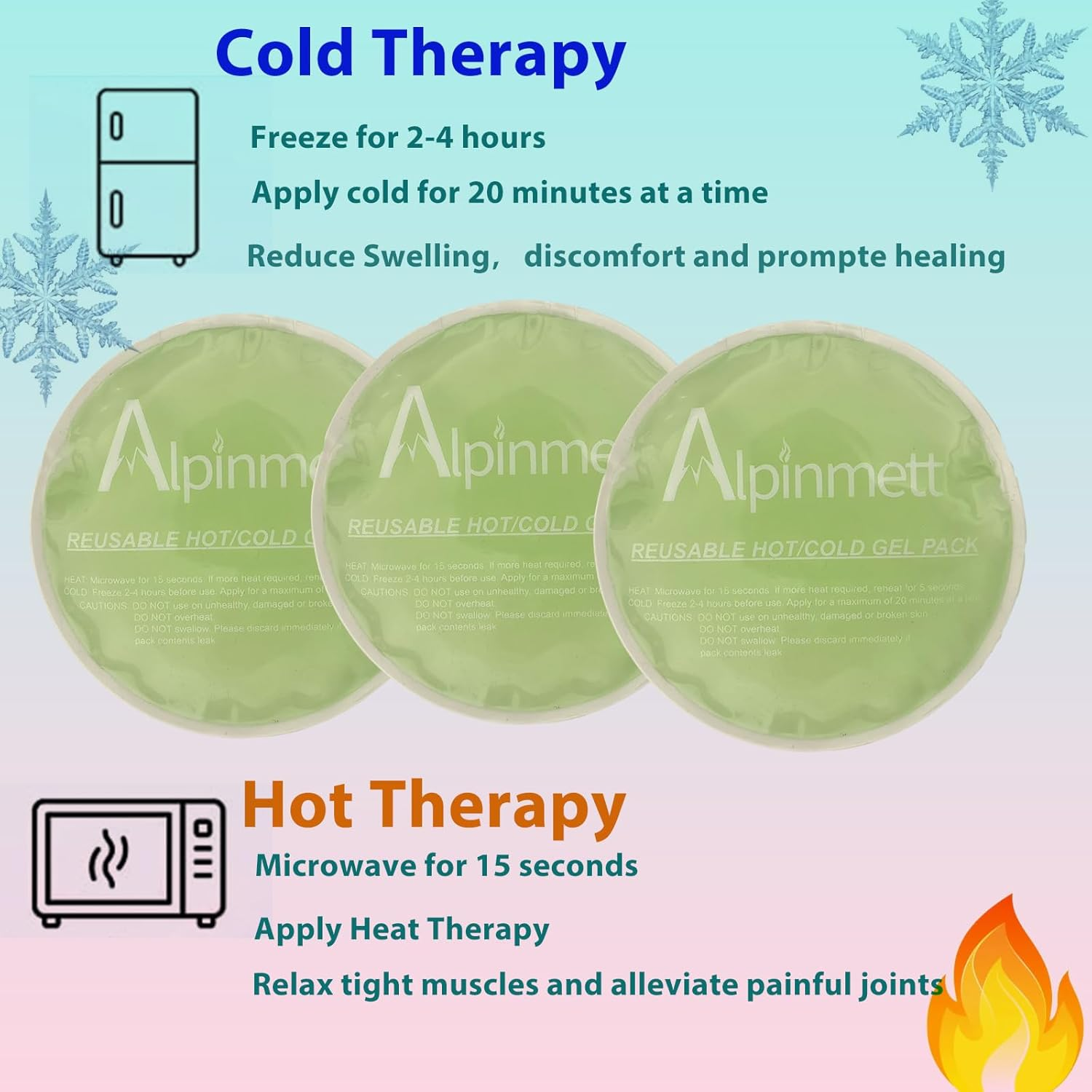 Alpinmett Kids Ice Packs for Boo Boos, 3 Pack Small Gel Cold Packs for Injuries, Toothache, Fever, First Aid Hot Cold Compress for Pain Relief, Reusable, Freezable and Microwavable image number 4