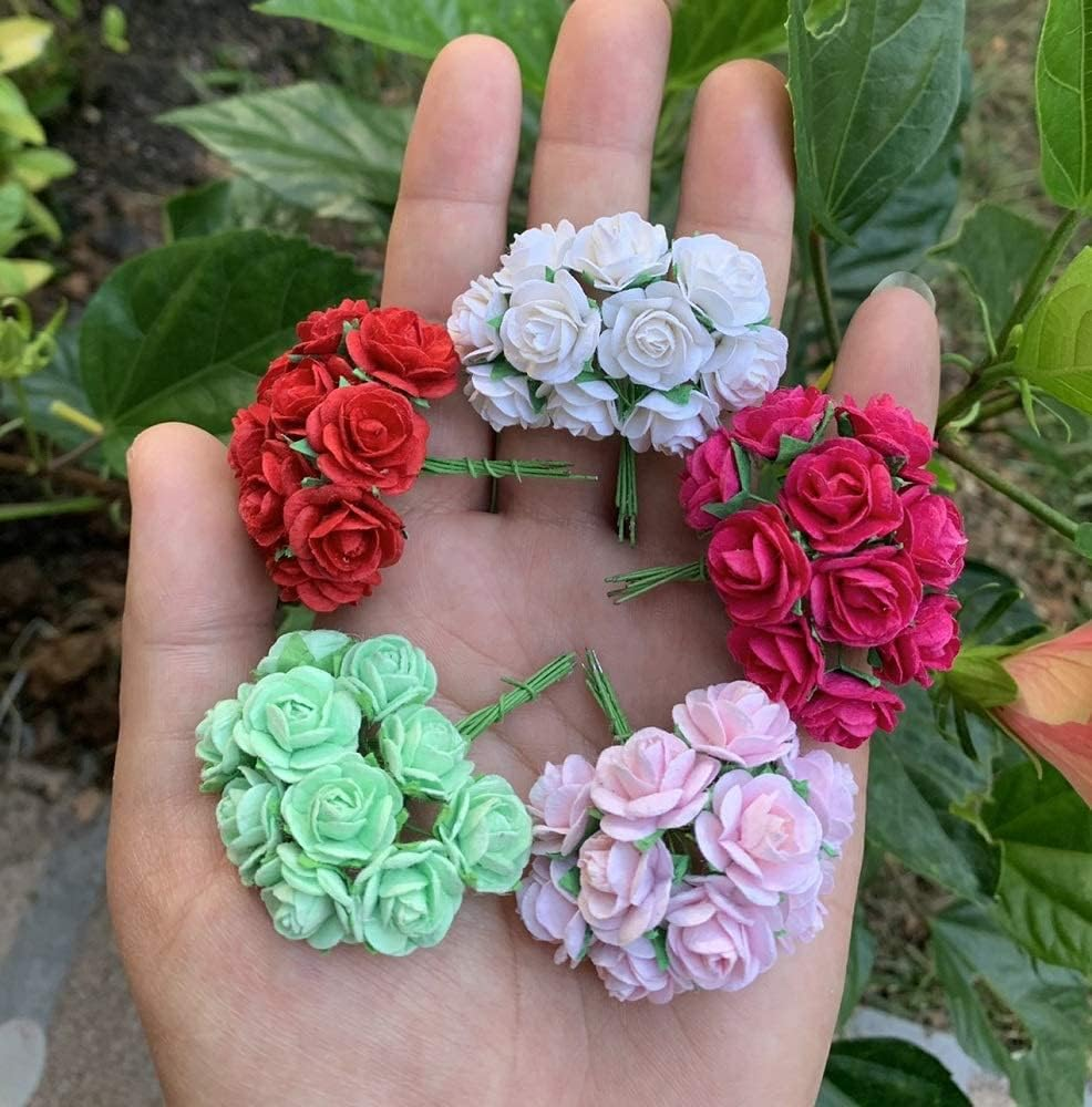 100 Mixed Color 10Mm Artificial Mulberry Paper Rose Flower Wedding Scrapbook 1.5Cm DIY Craft Scrapbook Pink Scrapbooking Bouquet Craft Stem Handmade Rose Valentines Anniversary Embellishment - Pastel Color image number 4