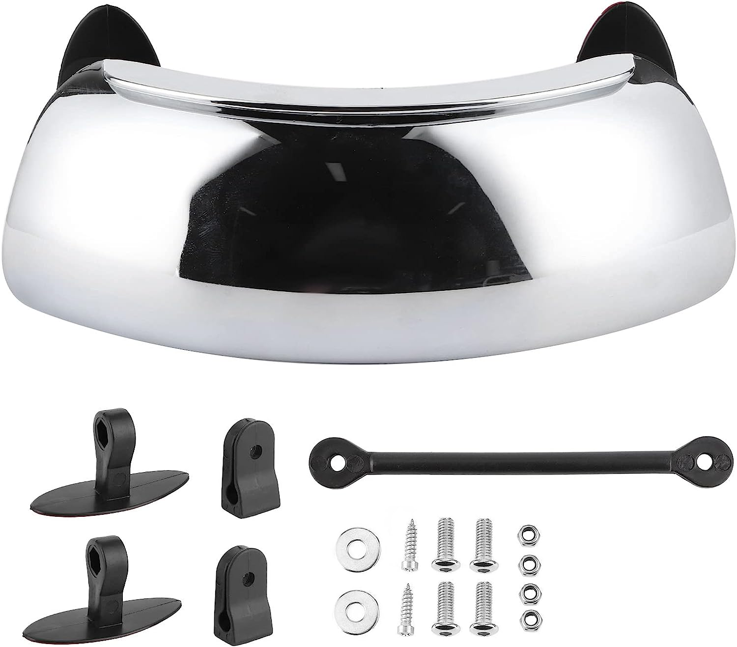 Joyzan Motorcycle Rearview Mirrors 180 Degree, Motorbike Chromed Safety Ultra Wide Angle Mirror Adjustable Universal Mounted on Central Windscreen Blind Spot Eliminating for ATV Electric Scooters image number 2