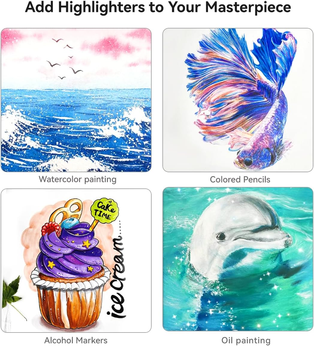 Arrtx White Gel Pens Set, 8 Pack, 1.0MM Bold Point Opaque Gel Ink Pens, Large Capacity White Ink Pens for Black Paper Drawing, Sketching, Illustration, Journaling, Writing, Adult Coloring image number 1