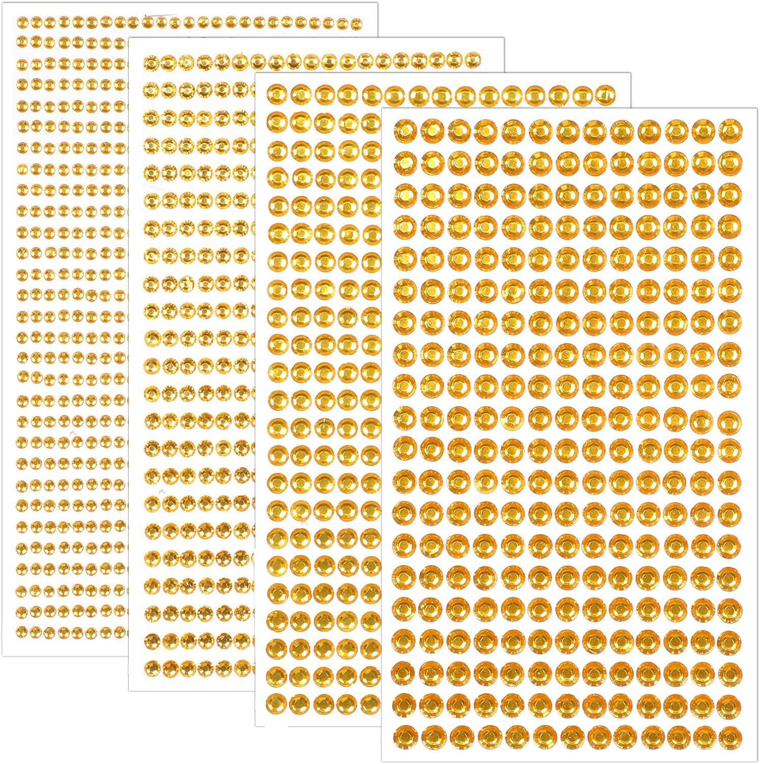 Piriuuo 4 Sheets/1792 Pieces Glitter Stones Self-Adhesive Gemstones Stickers round Acrylic Rhinestones Glitter Stones Face Gemstones for Face, Body, Nails and DIY Crafts, Golden Yellow image number 5