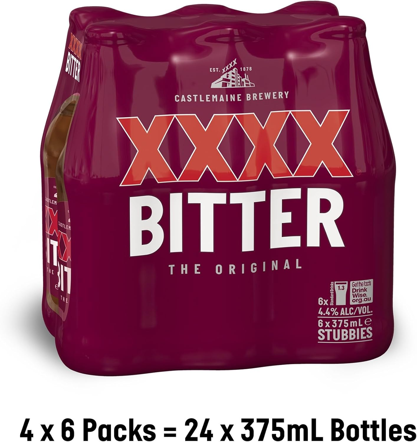 XXXX Bitter Full Strength Australian Lager Beer 4.9% ABV 24 Pack X 375 Ml Bottle Case image number 1