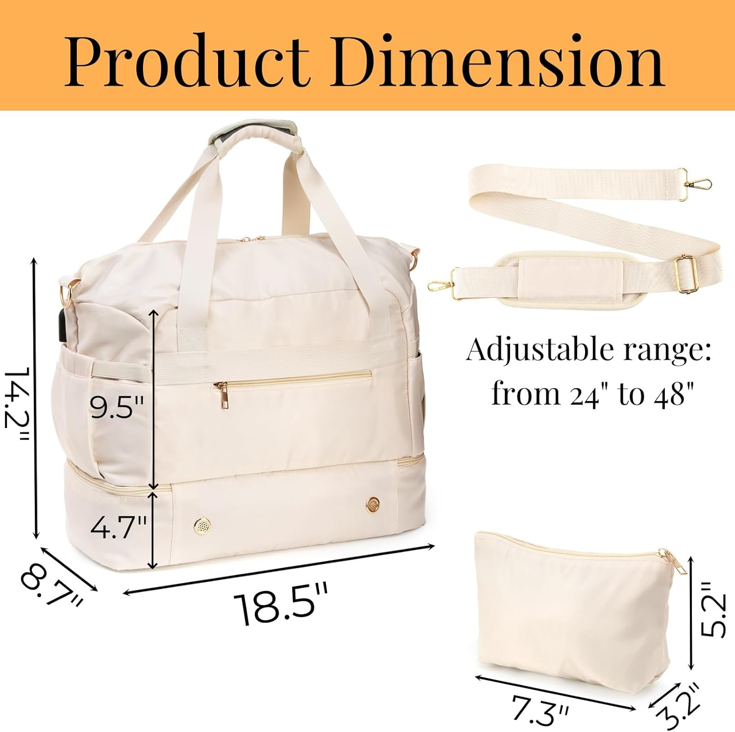 Noamus 2 Pcs Weekender for Women, Cute Travel Duffle with Shoe Compartment, Beige Overnight Gym Toiletry Bag for Luggage Carry On, Hospital Maternity, Labor Delivery, Airplanes, Beige