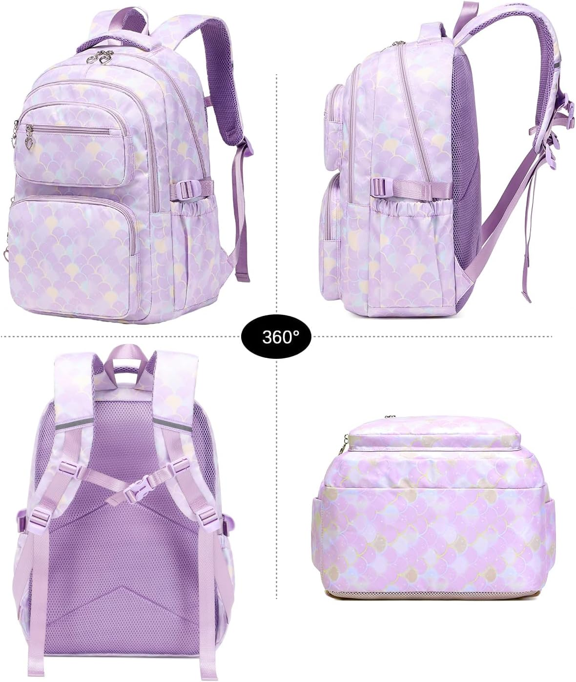 Joyfulife Mermaid Backpack for Girls Backpack with Lunch Box Kids Backpack Elementary Bookbags Primary School Bags for Teens image number 6