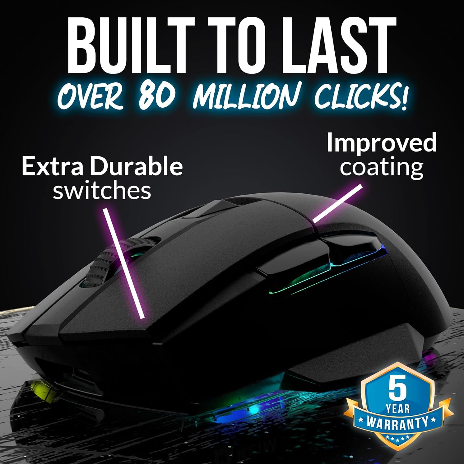 KLIM Blaze X RGB + New + Rechargeable Wireless Gaming Mouse with Charging Dock + Long-Lasting Battery + up to 12000 DPI + Wired & Wireless Mouse PC, PS5, PS4, Mac + Black - White image number 7
