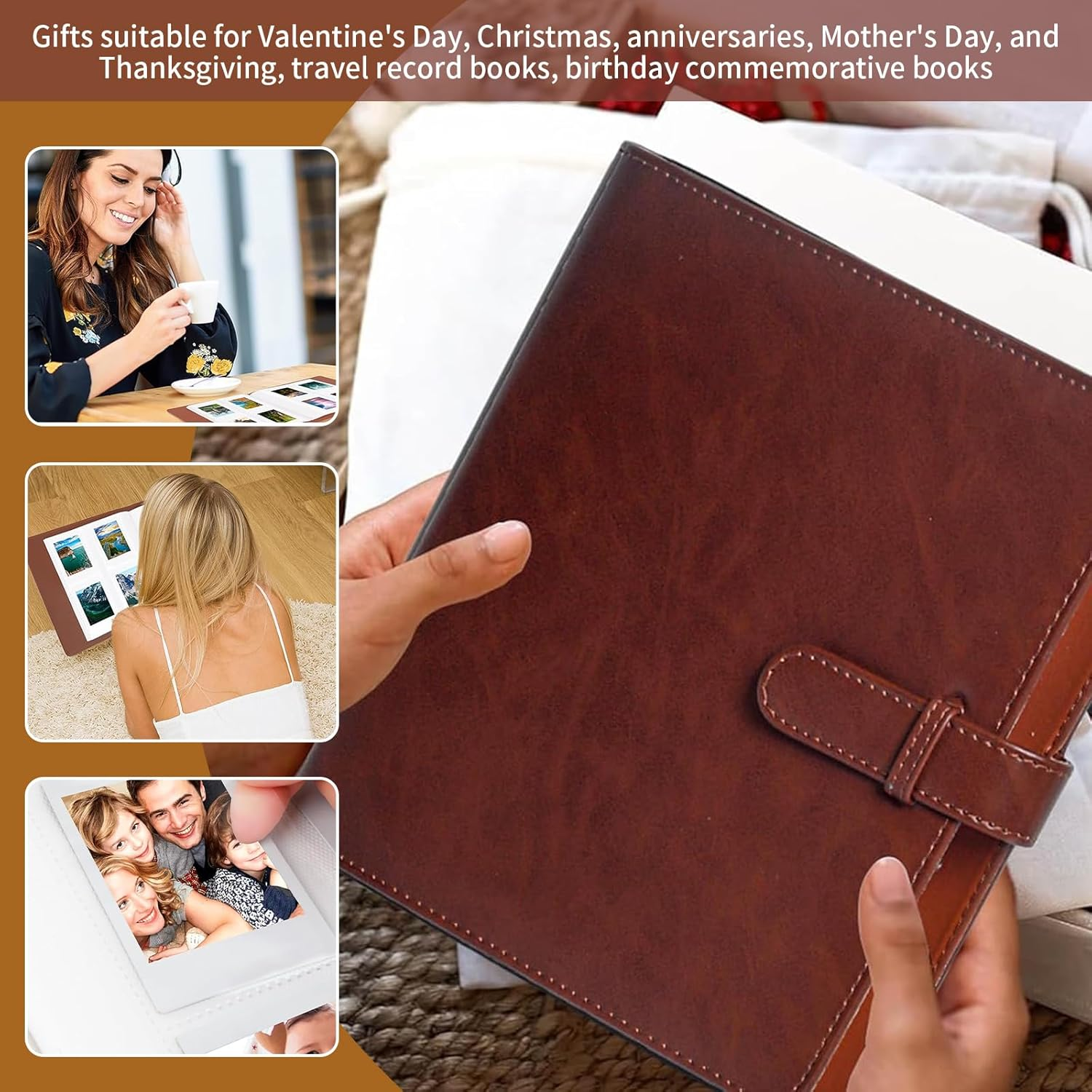 Photo Album with 288 Pockets Compatible with Fujifilm Instax Square SQ1/SQ6/SQ10/SQ20/SQ40 Camera & Sp-3/Square Link Mobile Printer, PU Leather Mini 3 Inch Album for Instax Square Film Photo (Brown) image number 2