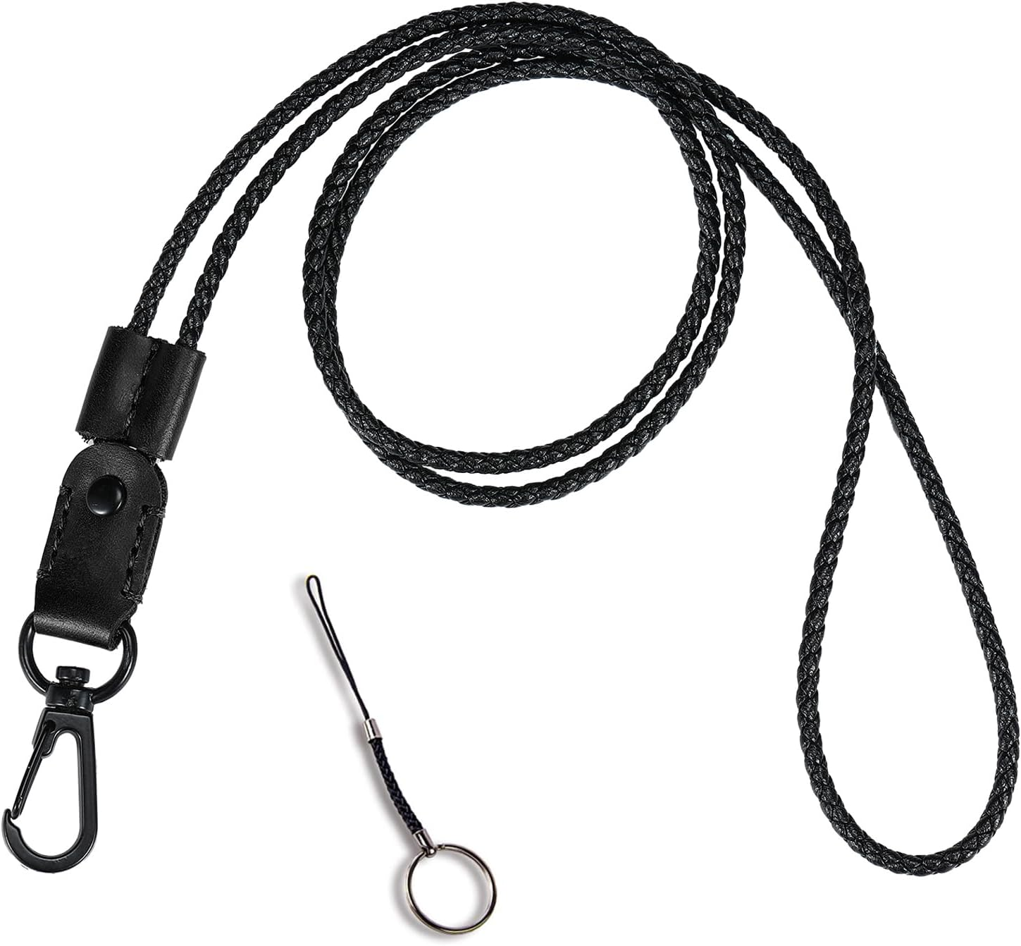 Badge Holder Vertical Handmade Leather ID Card Badge Holder Keychain with Heavy Duty Lanyard for Men Women-Black