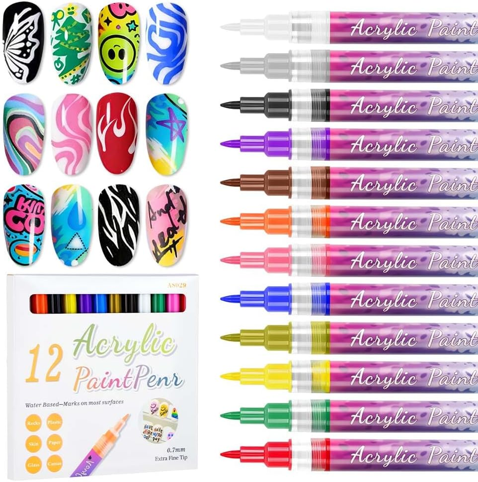LOPHE Nail Polish Pen Set, 12 Colours DIY Line Nail Art Graffiti, 3D Nail Art Pen Set, Quick-Drying, Nail Design, Graffiti Acrylic Paint for Home and Salon Nail DIY image number 2