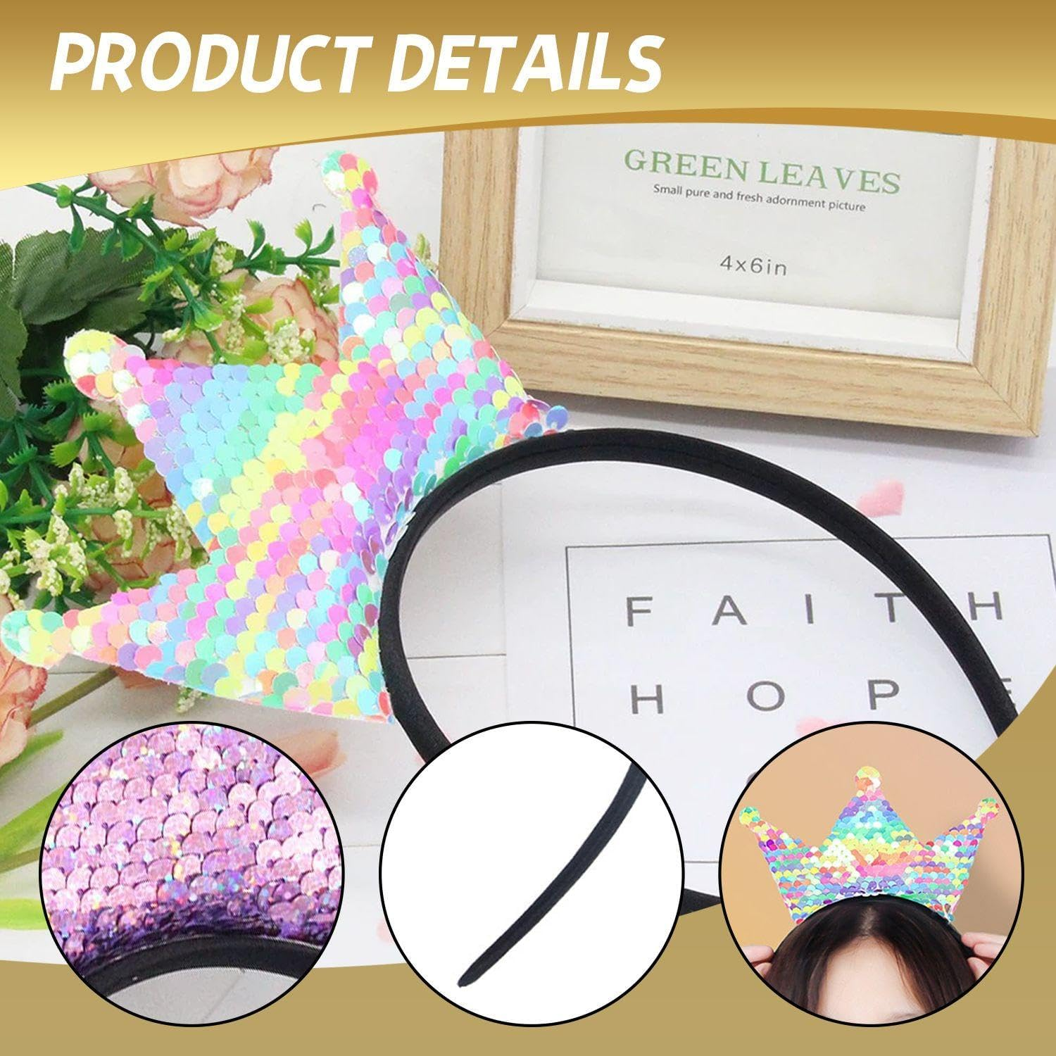 3 Pieces Crown Headband, Sequin Headband, Cute Cartoon Band, Girls Headband, Party Headband, Clothing Accessories image number 1