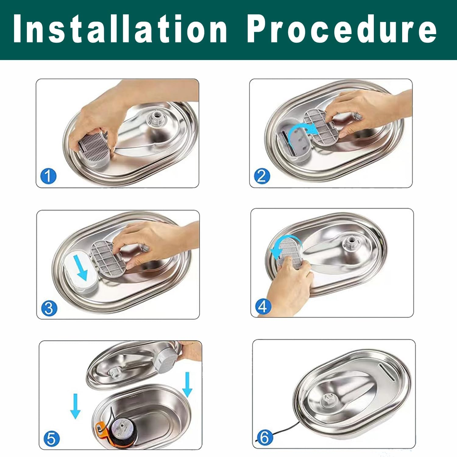 BEANPRECOY Cat Water Fountain Filters Compatible with Stainless Steel Pet Fountain with 8/12 Sponges Replacement Filters for Cat Fountain Adjustable Water Flow Pet Water Fountain Dog Water Fountain image number 5