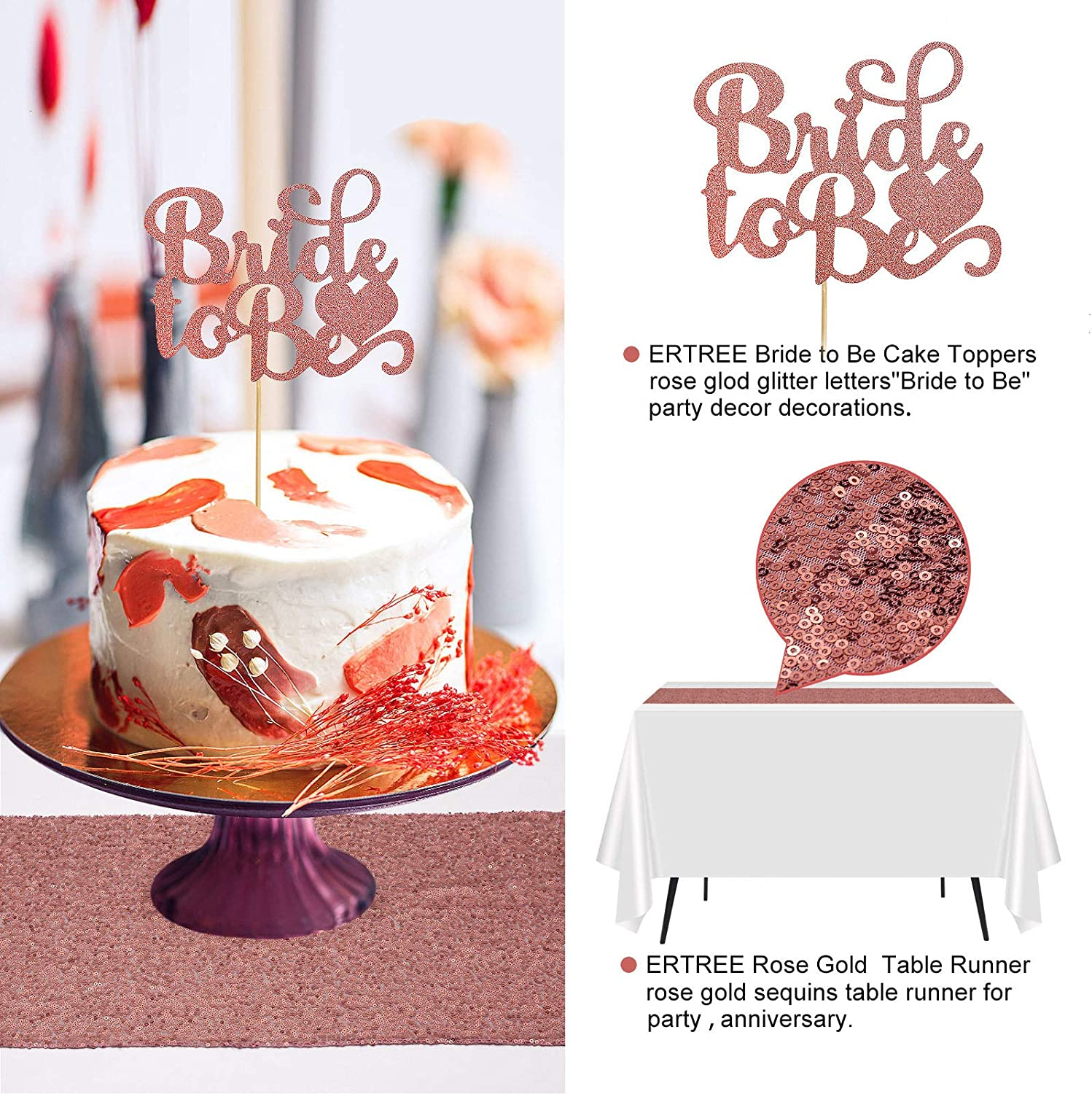 Bachelorette Hens Party Decorations, Rose Gold Bridal Shower Party Decor and Supplies Kit - Includes Glitter Bride Sash, Bride to Be Balloons, Tiara, Flash Tattoos, Fringe Curtains image number 4