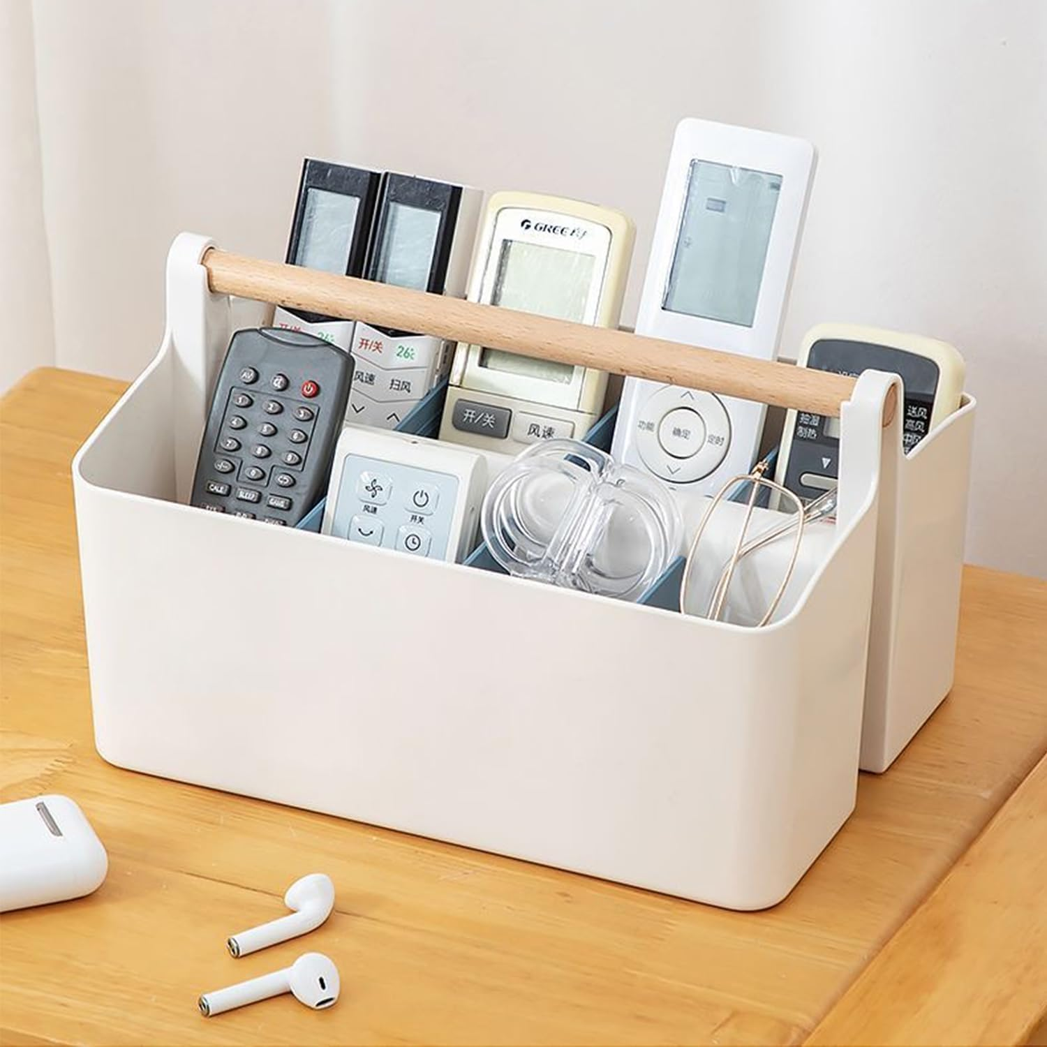 KAIGITE Large Portable Plastic Caddy with Handle, Adjustable Dividers Basket Storage Organizer Bin for Makeup, Art Supplies, Crafts, Stationery (Large Size) image number 6