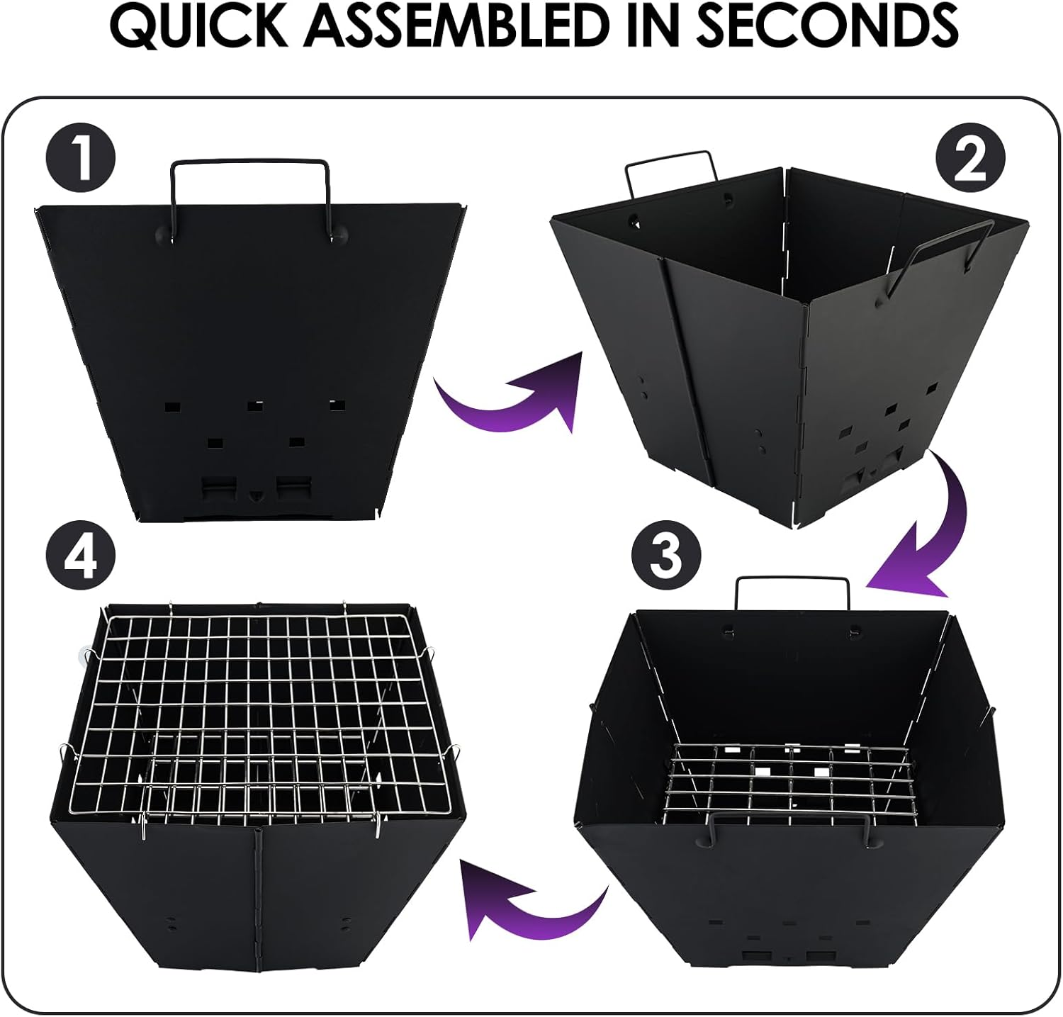 Portable Camping Fire Pit with Top Grill, 2 in 1 Small Folding Wood Burning Camping Campfire Grill with Carry Bag for Outdoor Cooking, Bonfire, Patio, Backyard image number 5