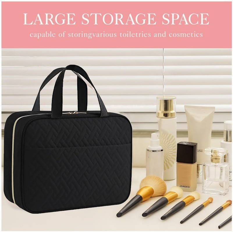 Hanging Toiletry Bag, 4 Sections Toiletry Bag Travel Bag Water-Resistant Portable Cosmetic Bag with Hanging Hook Multifunctional Travel Organizer for Toiletries, Cosmetics, Makeup, Brushes(Black) image number 4