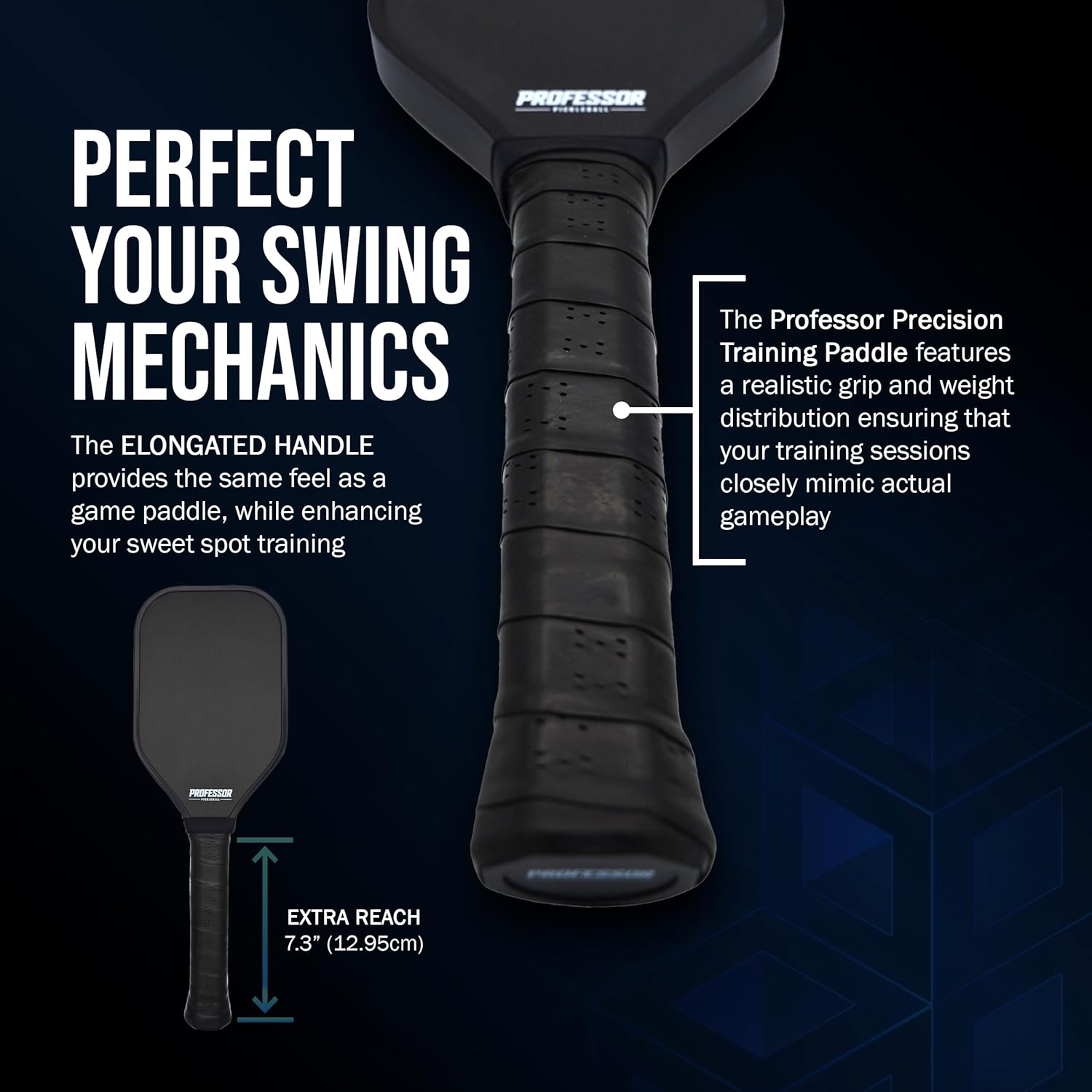 Professor Precision Pickleball Training Paddle - Sweet Spot Enhancement with Extended Handle - T700 Raw Carbon Fiber Construction, 16MM Core Practice Trainer