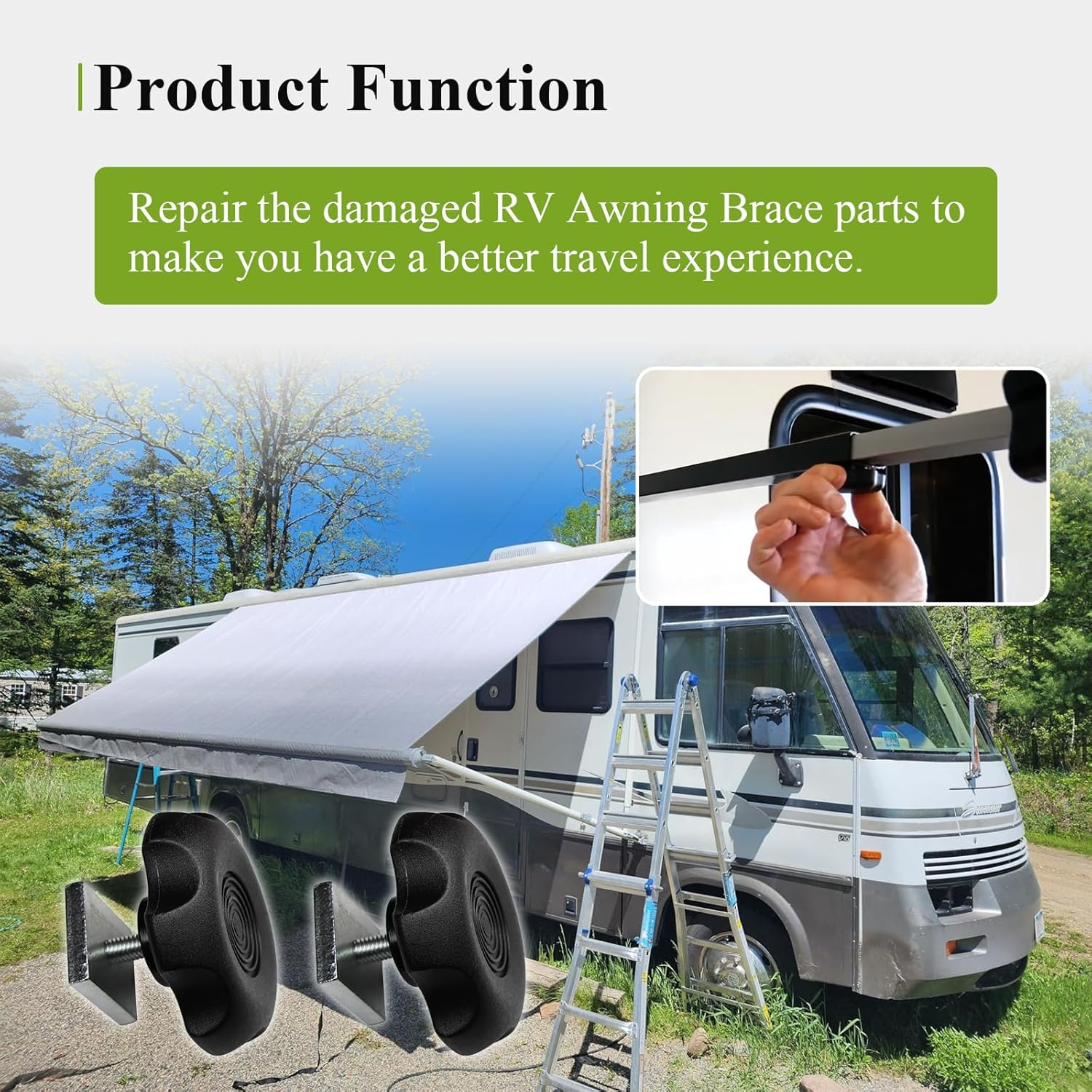 4 Pack 3311578001 Camper RV Awning Brace Knob, Awning Rafter Locking Knobs Replacement Parts with Clamp & Nut Kit, Fit for Carefree/Dometic A&E Camper/Rv/Motorhome Awning Brace Parts image number 6