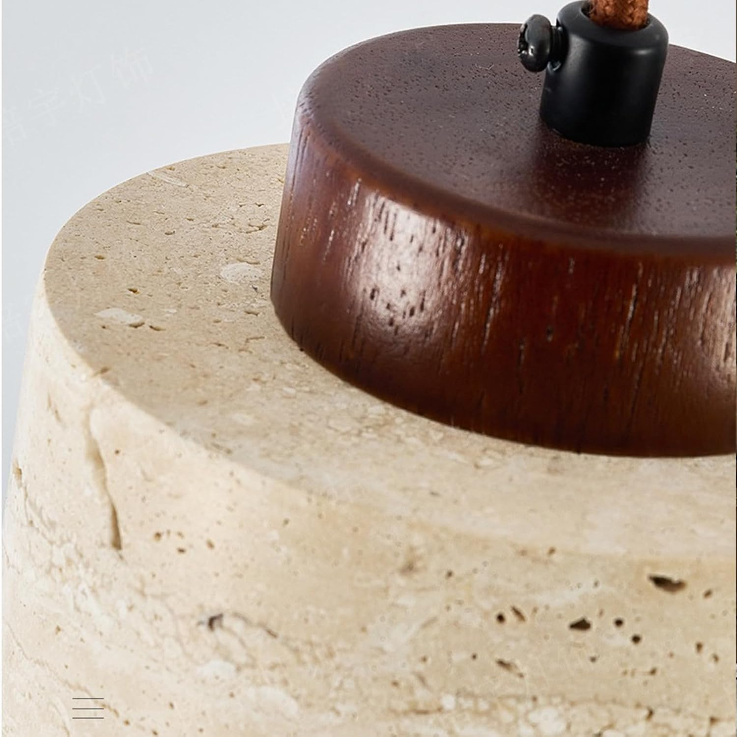 Nordic Pendant Light with Natural Stone Shade and Wood Accents, Cylinder Hanging Ceiling Light for Kitchen Island, Dining Room, Bedroom, Modern Rustic Chandelier (Walnut Color,10X17Cm) image number 5