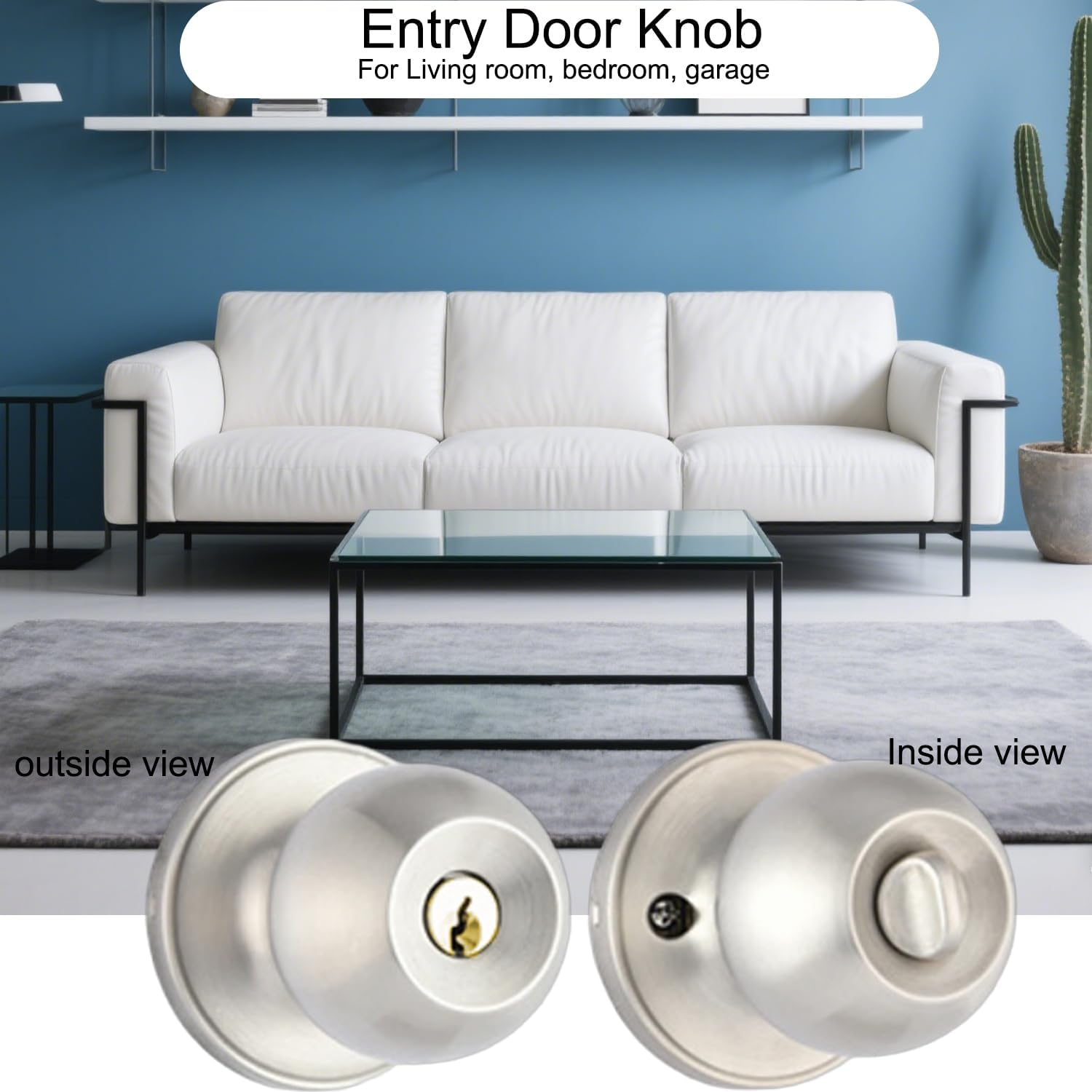 Winbay Door Knob with Lock and Key, Keyed Entry Door Lock Set, Interior and Exterior Entrance Door Lock in Solid Stainless Steel, Brass Cylinder, for Front Door, Bedroom, Bathroom, Satin Nickel image number 2