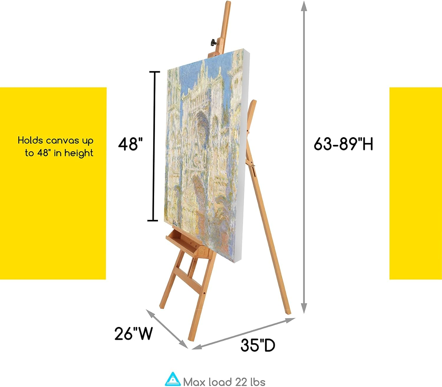 MEEDEN Large Painters Easel Adjustable Beech Wood Artist Easel, Studio Easel for Adults with Brush Holder, Holds Canvas up to 48" image number 3