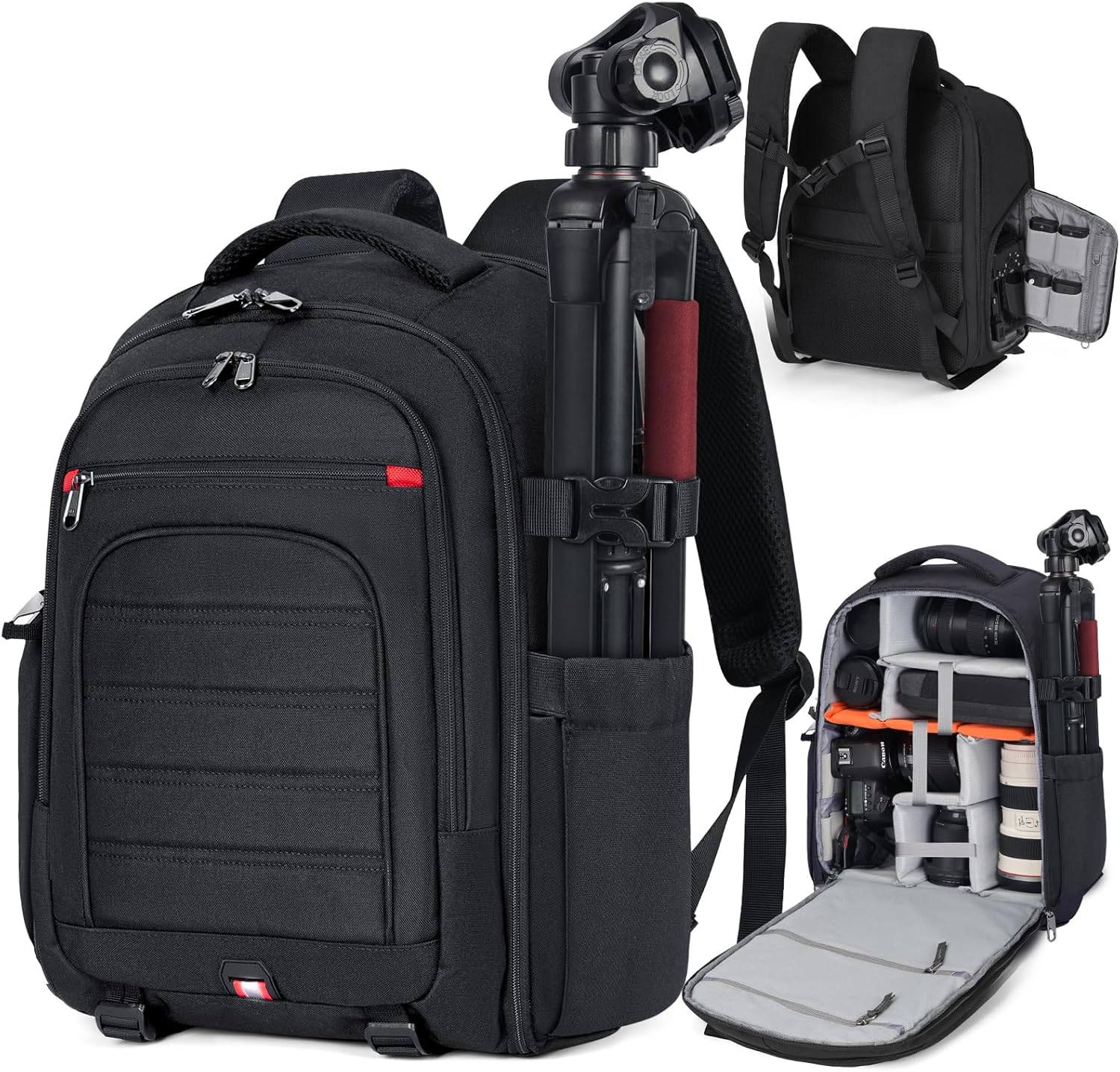 Lubardy Camera Backpack for DSLR SLR 15.6 Inch Laptop, Anti-Theft Travel Camera Case with Waterproof Rain Cover, Tripod Holder, Black image number 2