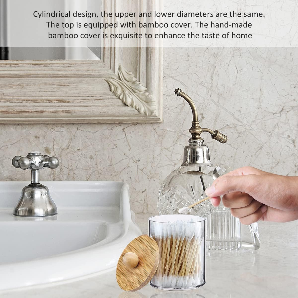 3Pcs Q-Tip Holder Dispenser, with Tray Cotton Swab Storage Dispenser, Bathroom Canisters Swab Ball Holder Dispenser for Makeup Cotton Swab image number 2