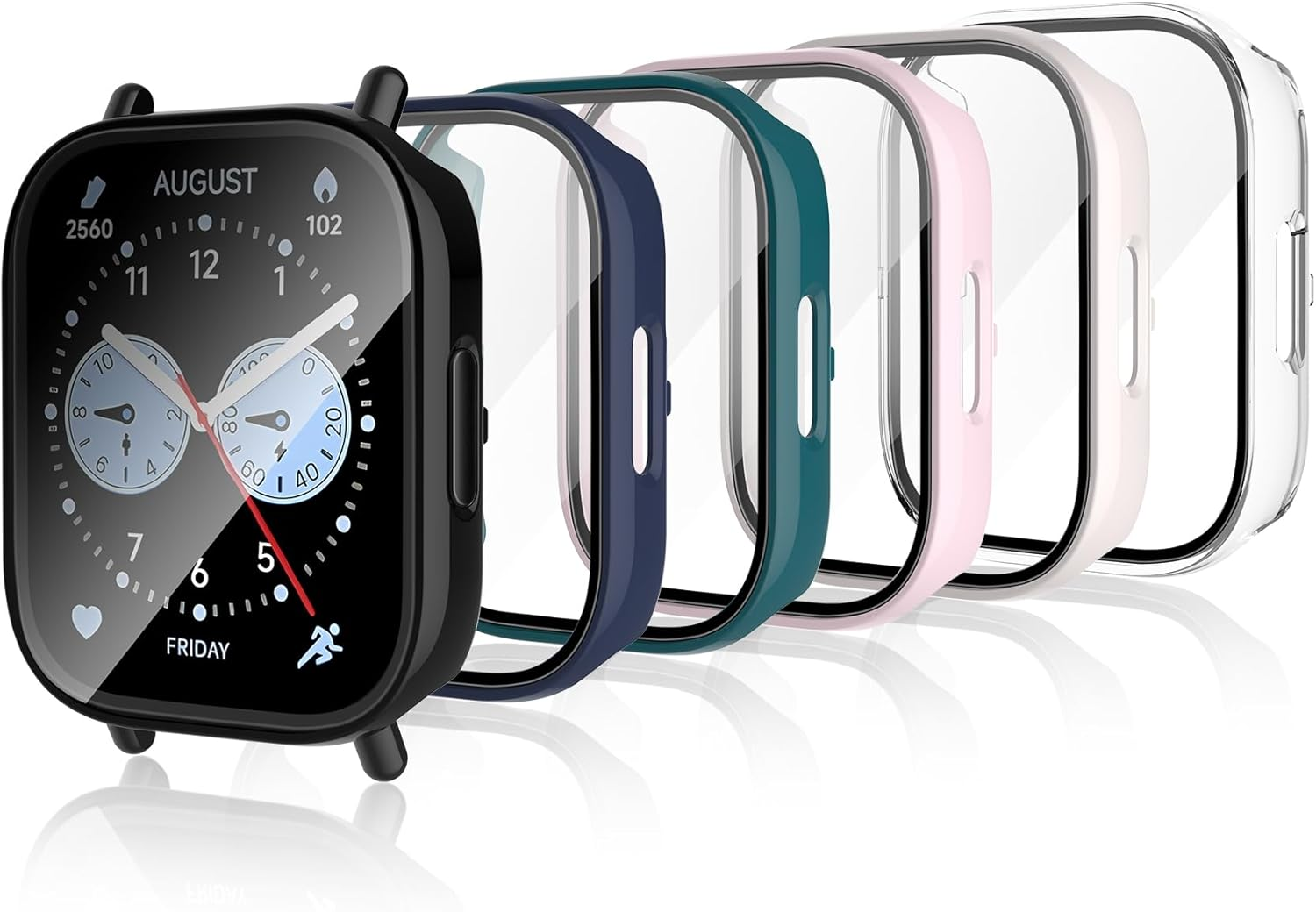 Jvchengxi 6 Colours Protective Case for Xiaomi Redmi Watch 5 Lite, Hard PC Protective Case with Screen Protector All-Round Scratch-Resistant Tempered Glass Screen Protector Case Compatible with Redmi image number 1