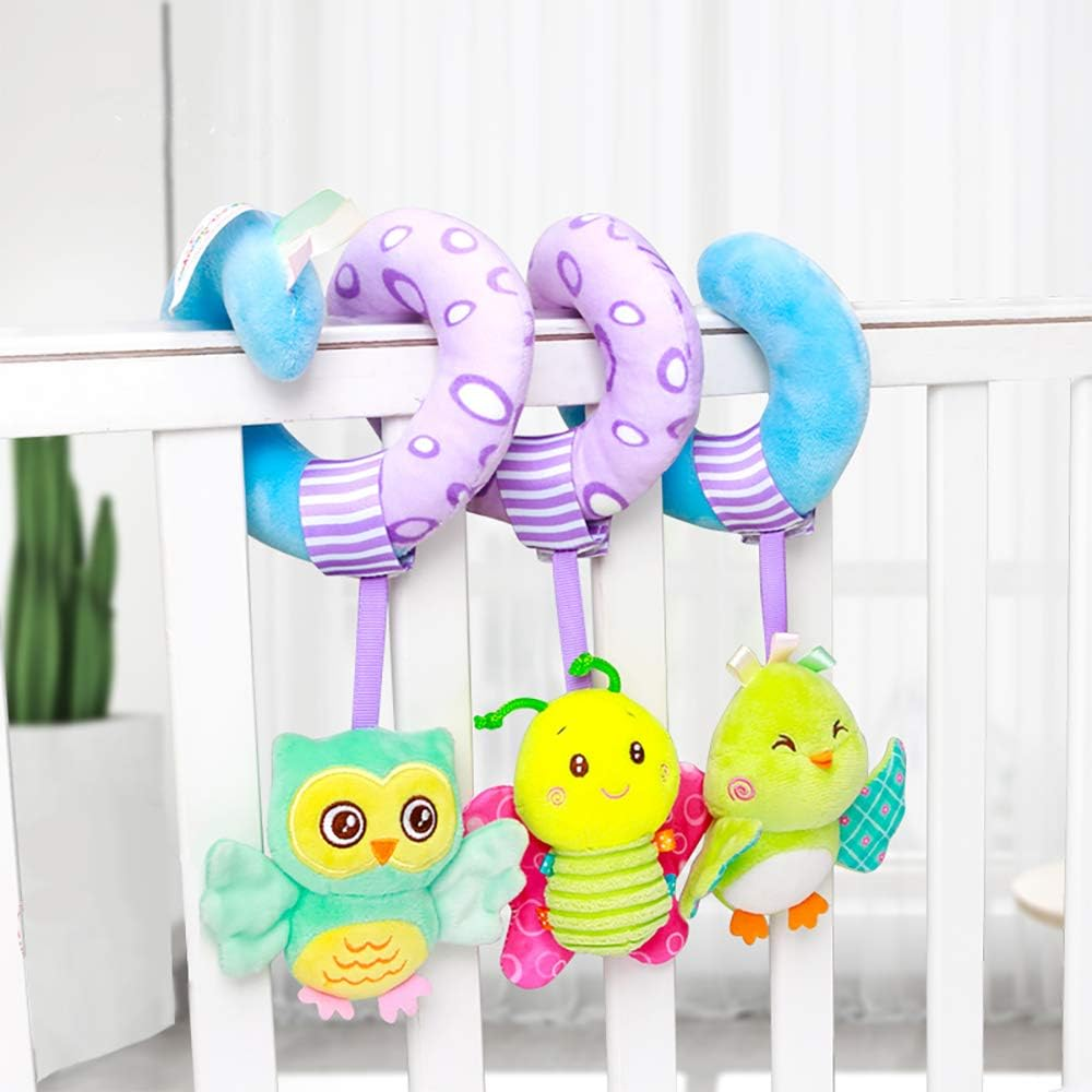 Baby Car Seat Toys with Hangings Rattle, Activity Spiral Plush Stroller Bar Crib Toy Accessories for Boy or Girl(Sky) image number 3
