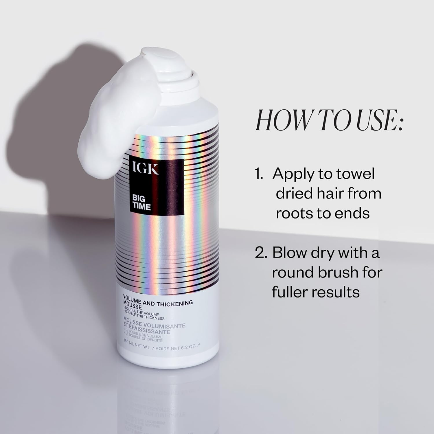 IGK Big Time Volume and Thickening Mousse for Unisex 6 Oz Mousse image number 5