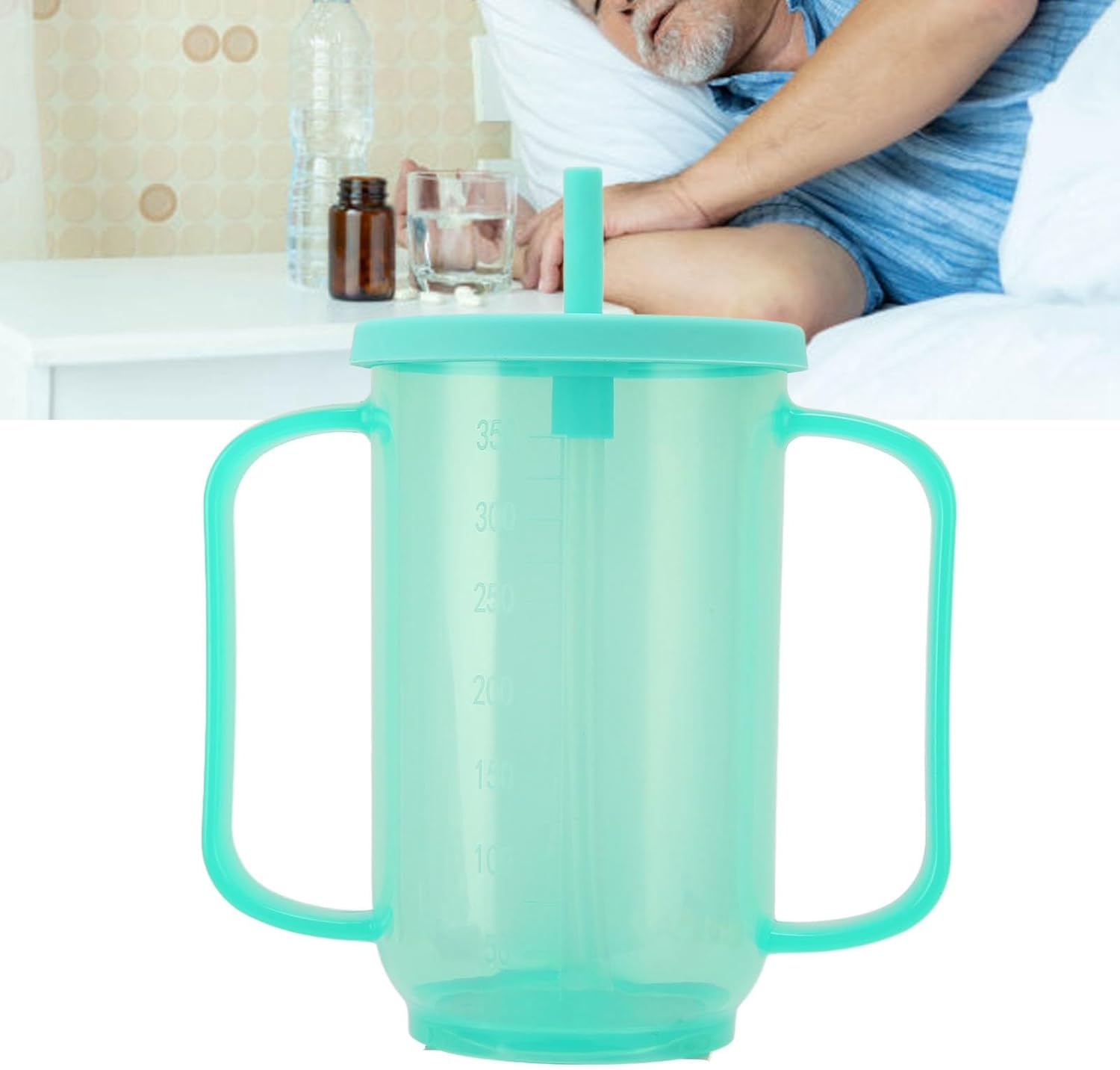 Adult Sippy Cup, 2 Handles Straw Cups Plastic Spill Proof Drinking Cups, Disabled Elderly Spill Proof Dysphagia Cups, Parkinsons Aids for Living Hospital Cup with Lid and Straw image number 5