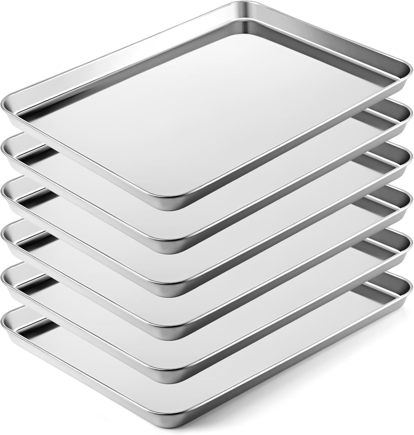 Mimorou 6 Pcs Baking Sheet Set Stainless Steel Cookie Sheet Cookie Baking Pan Bakeware Oven Tray Dishwasher Safe Commercial Grade Pans(20X14X1.2 Inch) image number 4