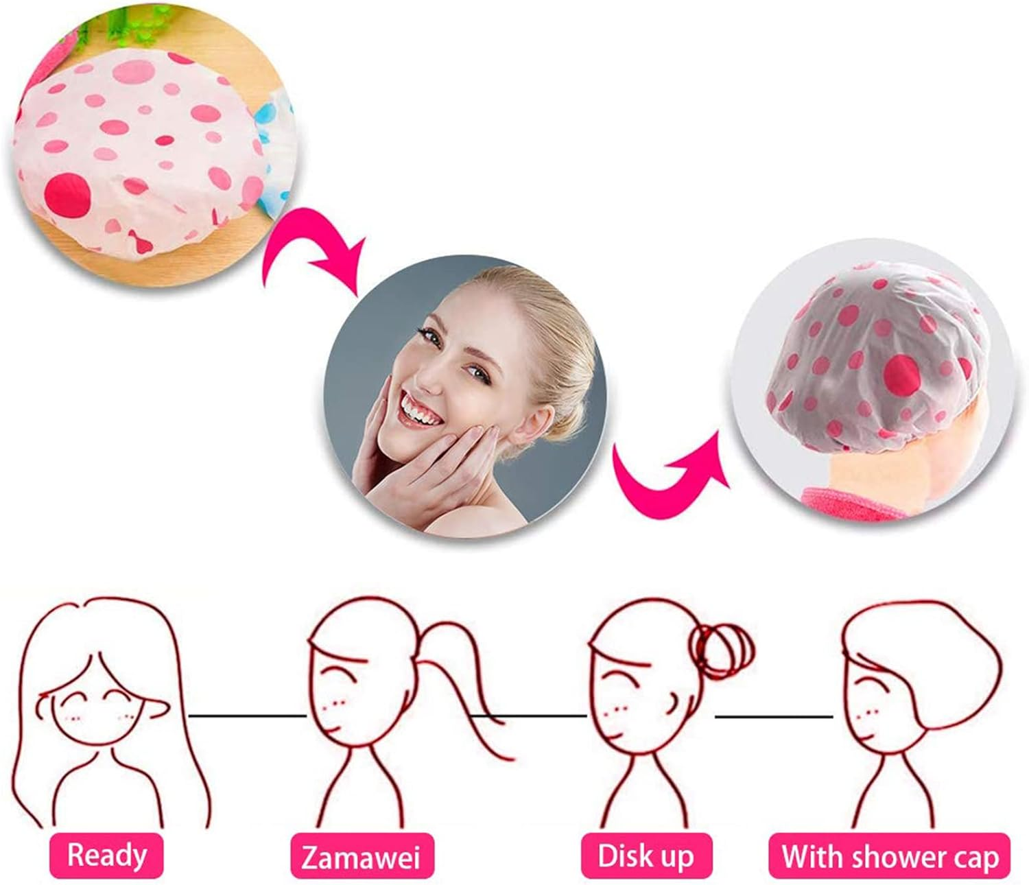 3 Pieces Elastic Shower Cap, Reusable Waterproof Shower Caps, Plastic Shower Cap for Girls, Women, Shower, Spa, Salon, Main Use (Blue, Yellow, Red) image number 3