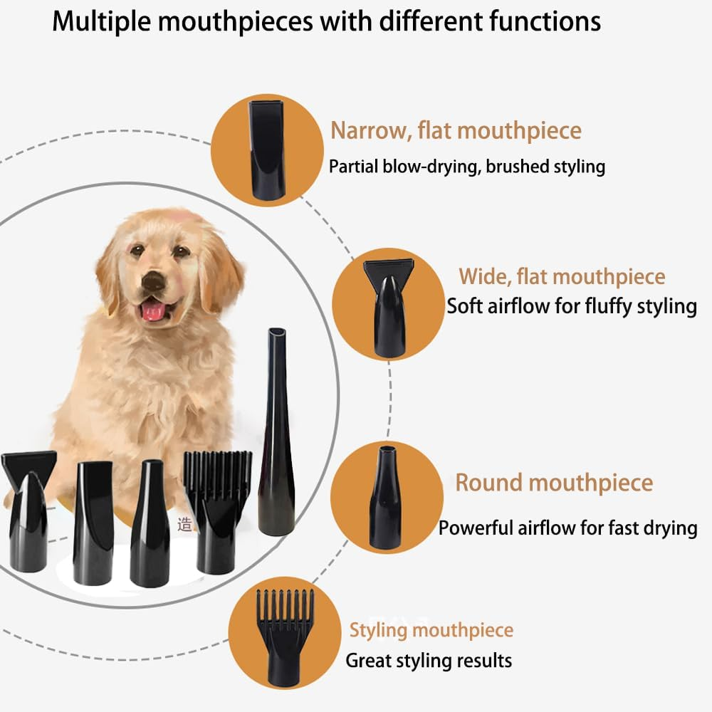 Dog Dryer,High 3200W/4.3HP Velocity Dog Hair Dryer with 5 Nozzles, Adjustable Speed, Constant Temperature Low Noise Professional Grooming Dryer,Black image number 6