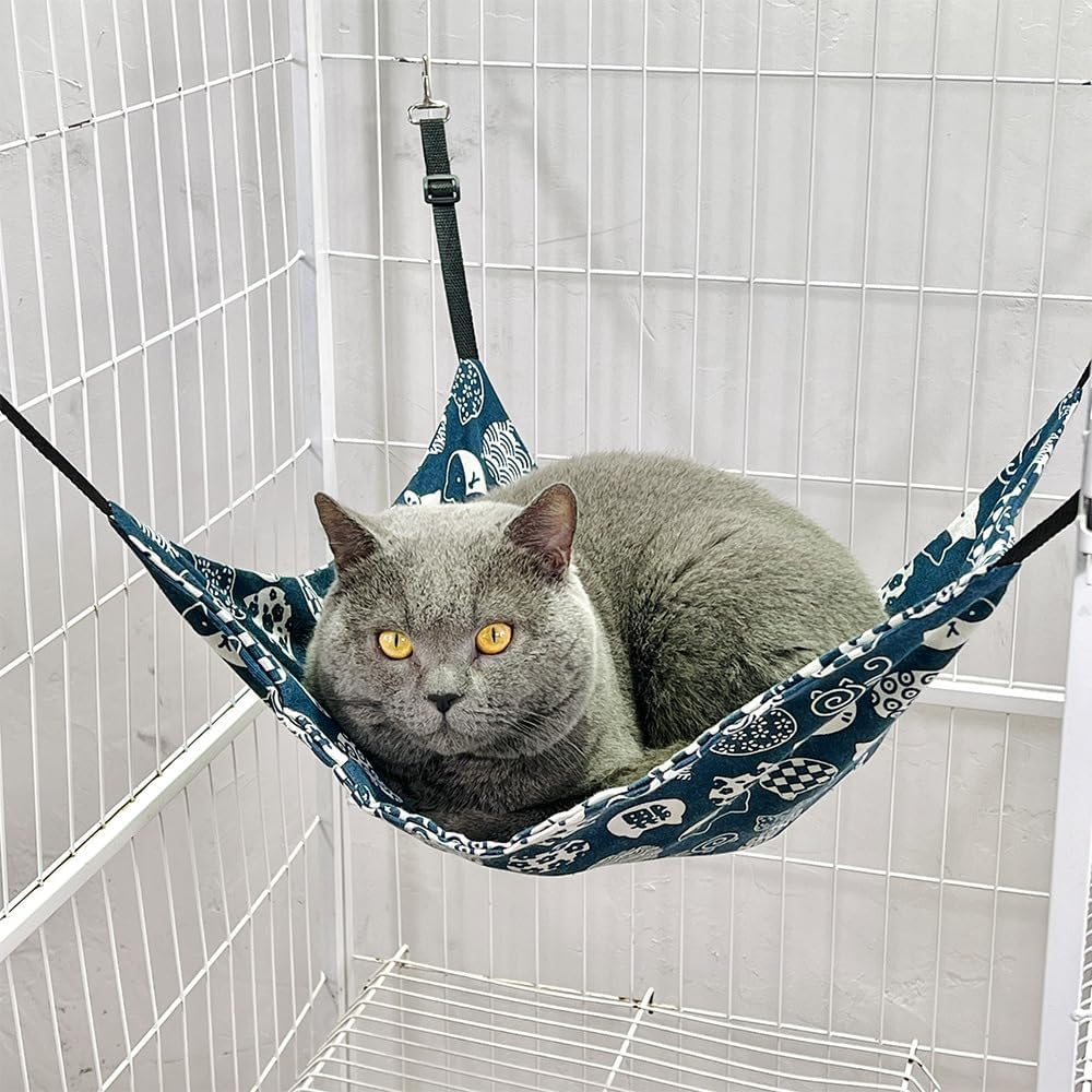 Reversible Cat Hanging Hammock, Pet Cage Hammock Bed with Adjustable Straps, Soft Sleeping Hammock for Cat, Ferret, Puppy Dog, Rabbit, Small Animals - Cat Stuffs (White Bear, M) image number 3