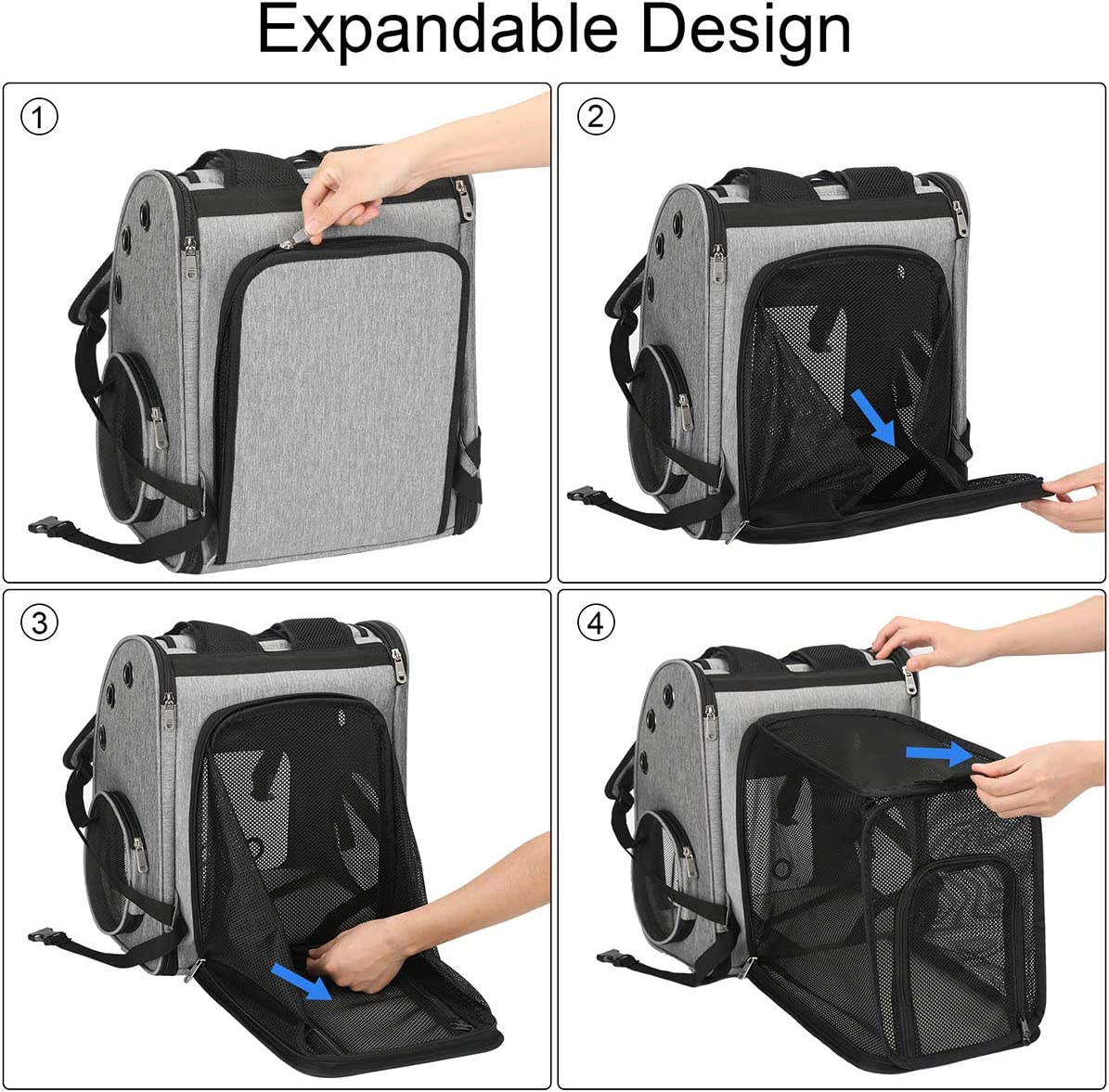 COVONO Expandable Pet Carrier Backpack for Cats, Dogs and Small Animals, Portable Pet Travel Carrier, Super Ventilated Design, Airline Approved, Ideal for Traveling/Hiking/Camping image number 2
