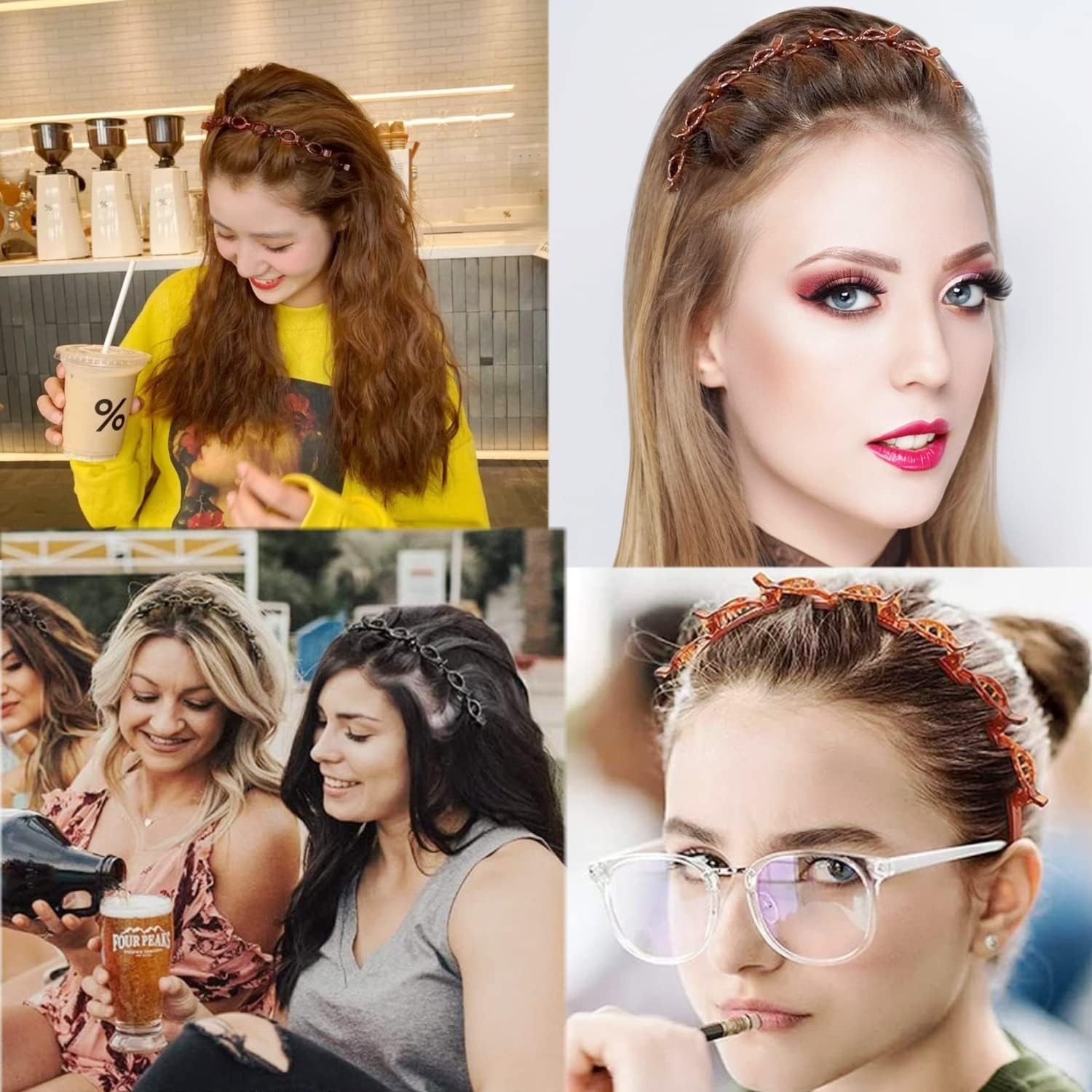 JZK 2 X Hairpin Headband, Plastic Double Layer Twist Plait Hairpin Headbands Hair Band Styling Accessories for Girls Women (Black + Brown) image number 1