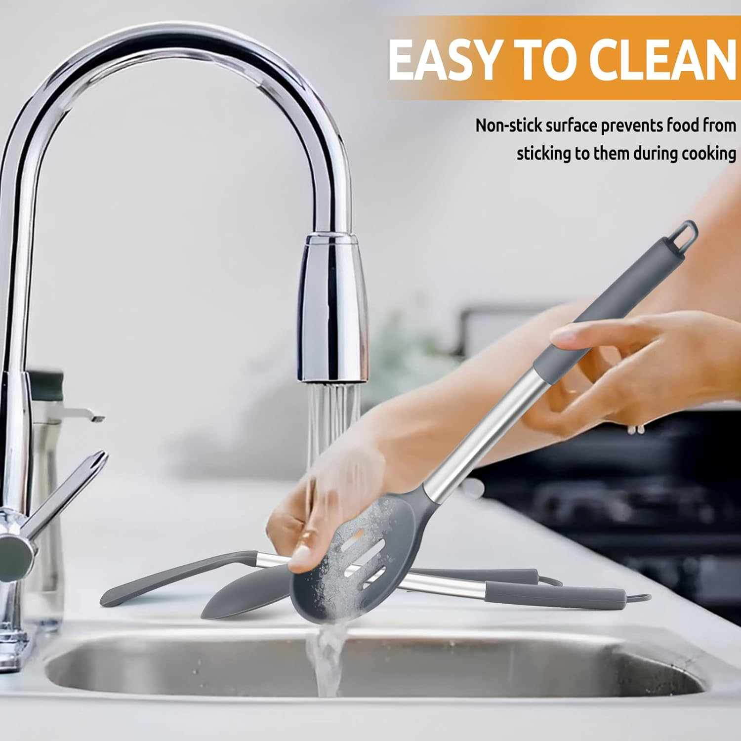 E-Far 4-Piece Silicone Cooking Utensils Set (Grey) image number 1