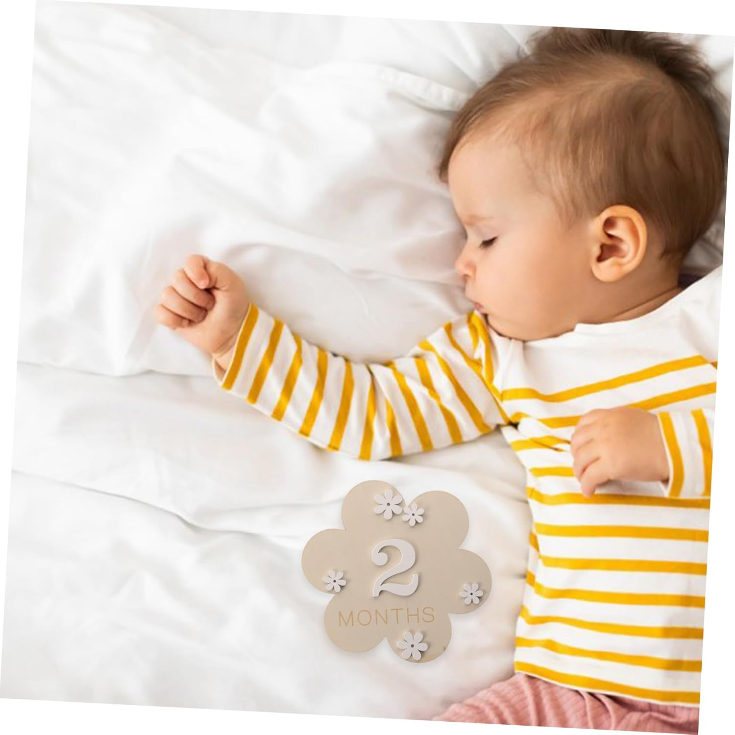 Wood Baby Milestone Flowers Baby Announcement Sign Newborn Monthly Photo Prop Growth Record Board Nursery Decoration 2Pcs Set image number 2