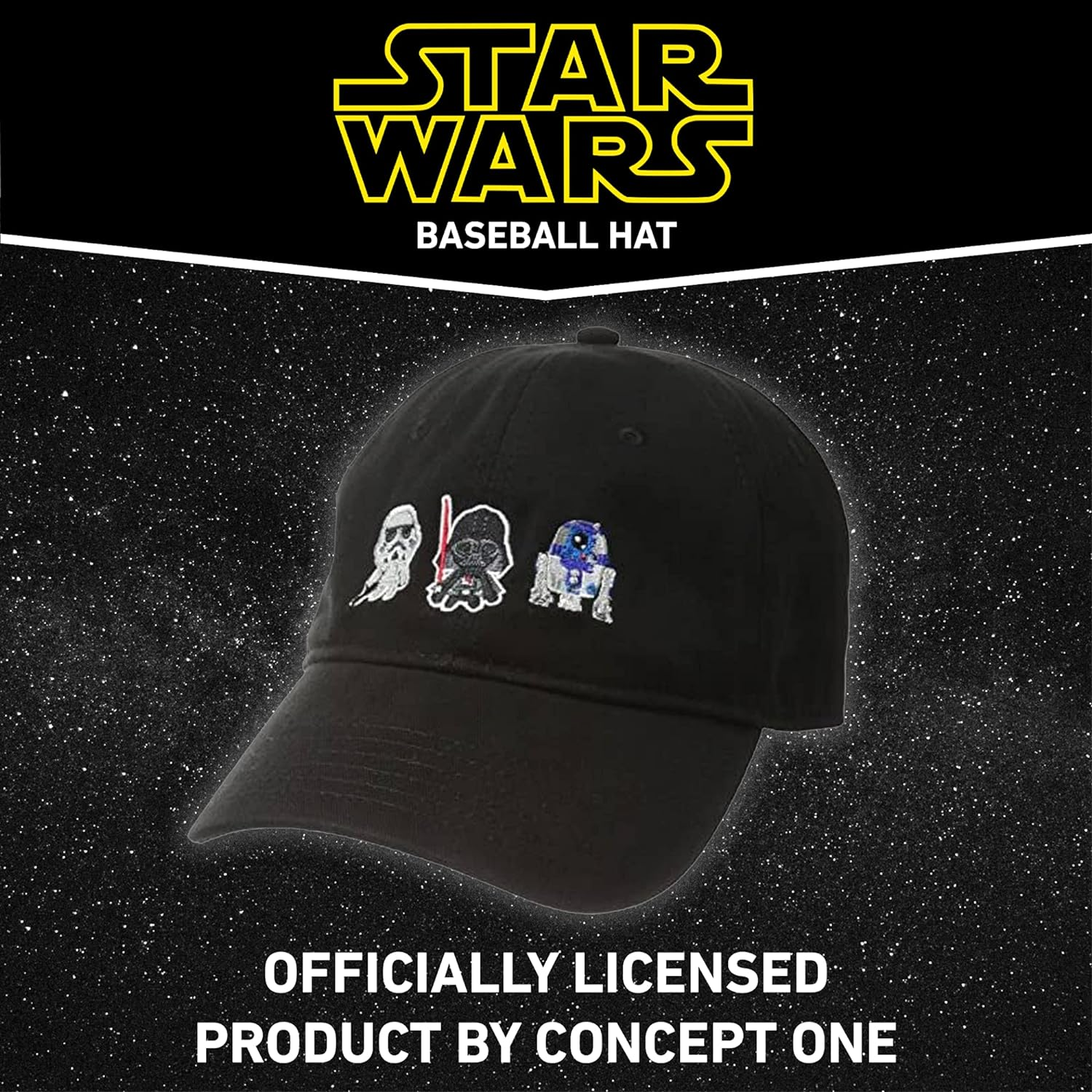 Star Wars Dad Hat, Darth Vader, R2-D2 and Stormtrooper Cotton Adult Baseball Cap with Curved Brim image number 3