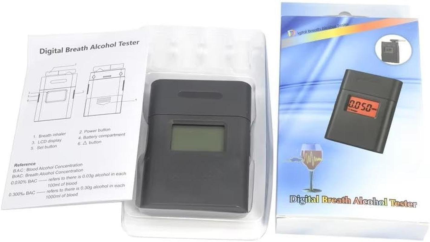 Breathalyzer High Accuracy Alcohol Tester, Portable Breathalyzer with LCD Digital Display for Home Use(5 Mouthpieces) Black image number 2