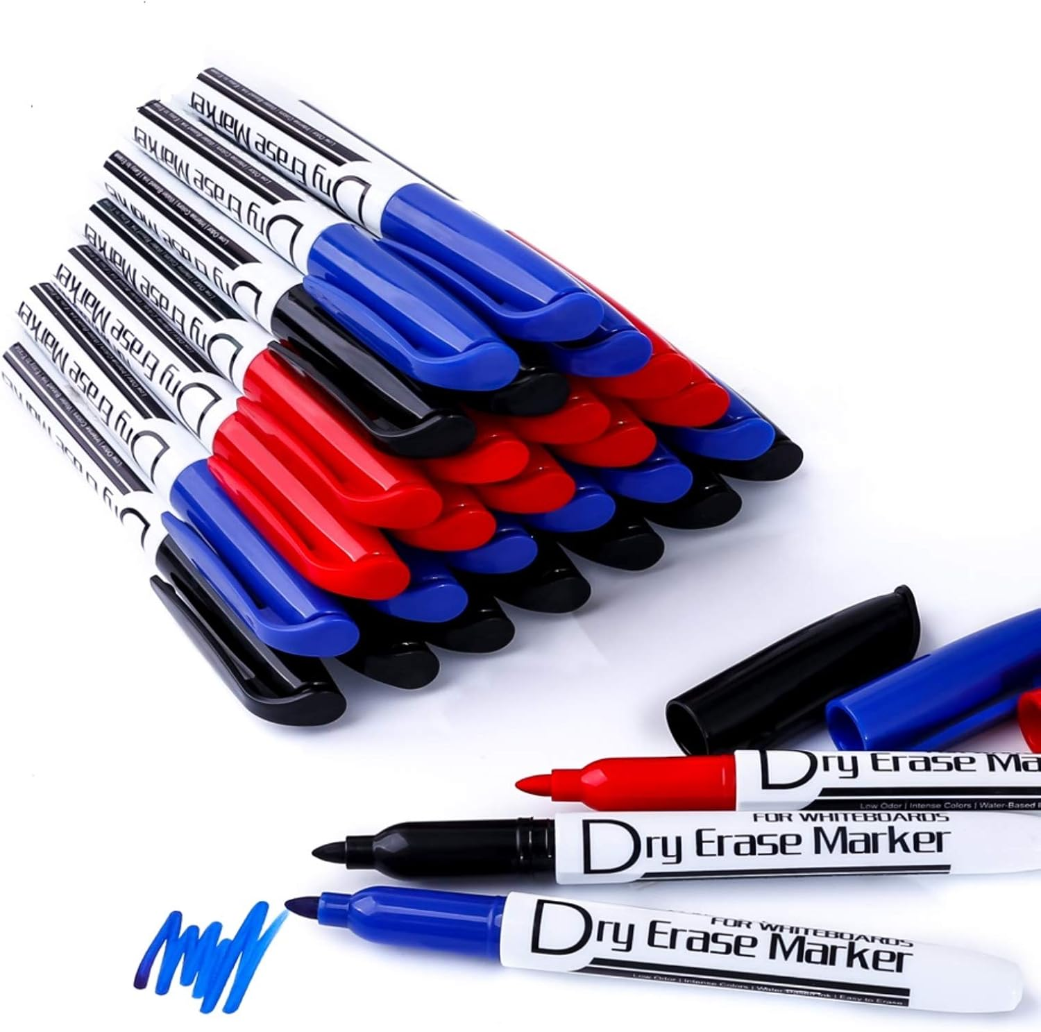 Black Dry Erase Markers Low Odor Fine Whiteboard Markers Thin Box of 30