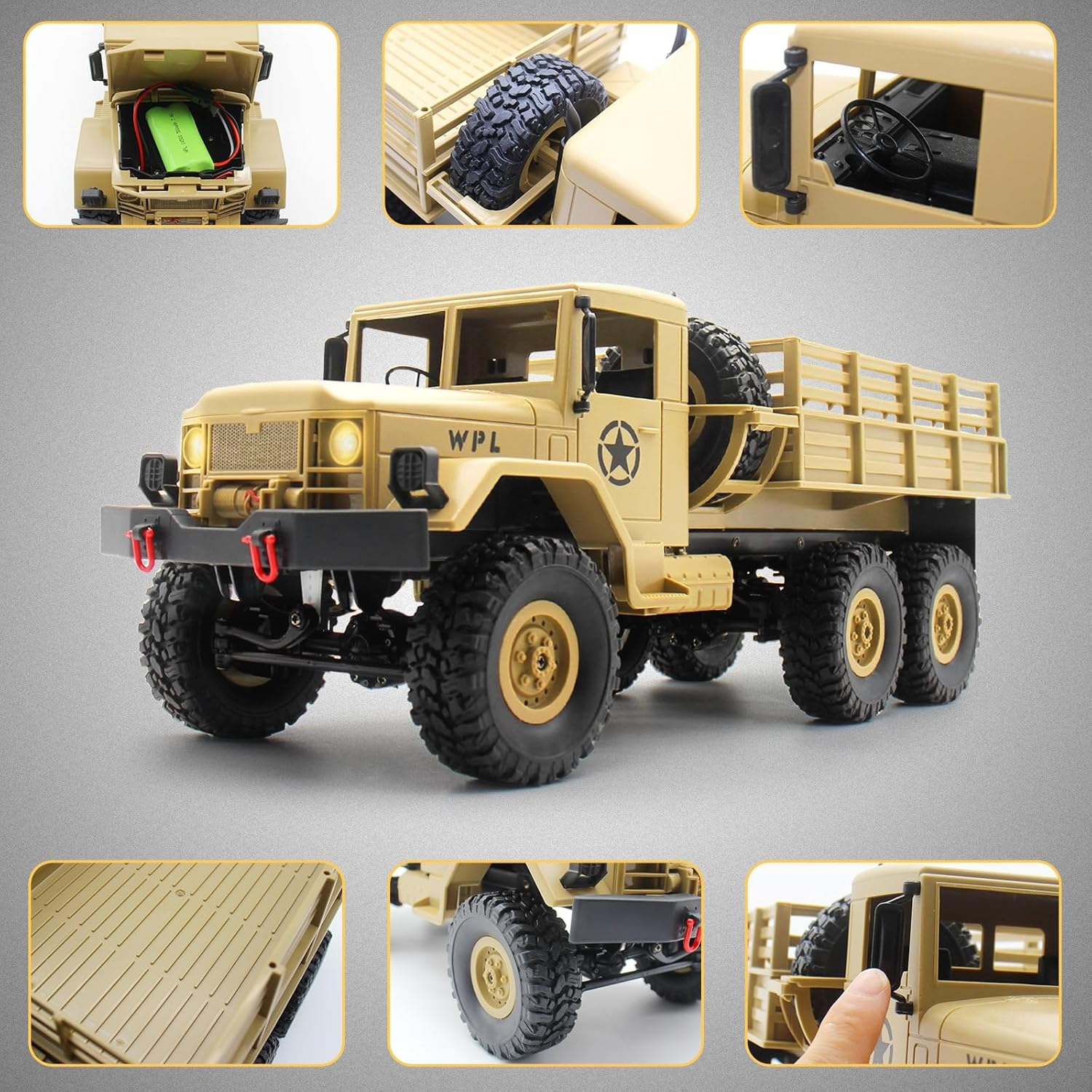 Spobot Remote Control Truck 2.4G Military Truck,Rc Off-Road Transpotr Vehicle 6WD All Terrain Radio Control Rock Climb Car for Adults and Kids image number 5