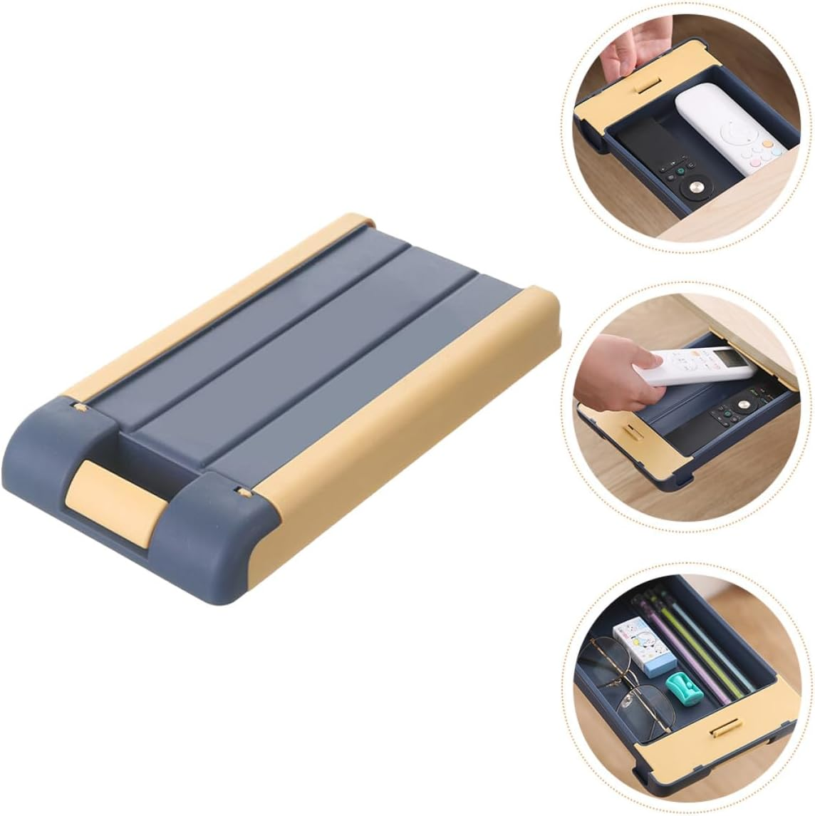 HOMOCONO under Desk Drawer Organizer with Adhesive Hidden under Table Pencil Tray Storage Box for Office Stationery Practical Sticky for Workspace